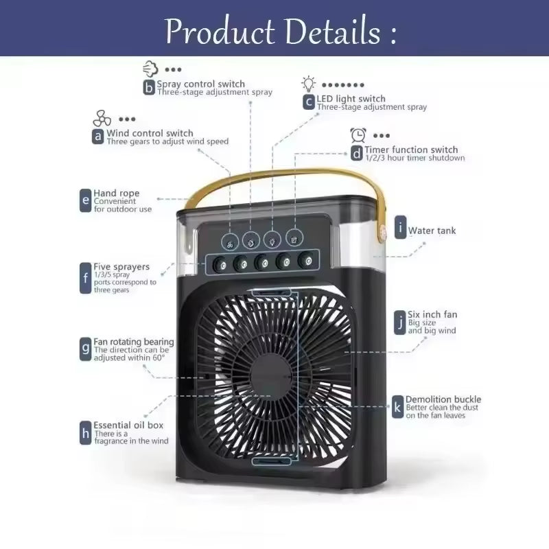 New 3-In-1 Fan, Air Conditioner, Mini Home Air Cooler, LED Night Light, Portable Humidifier, Air Conditioning Fan, Office and Ho