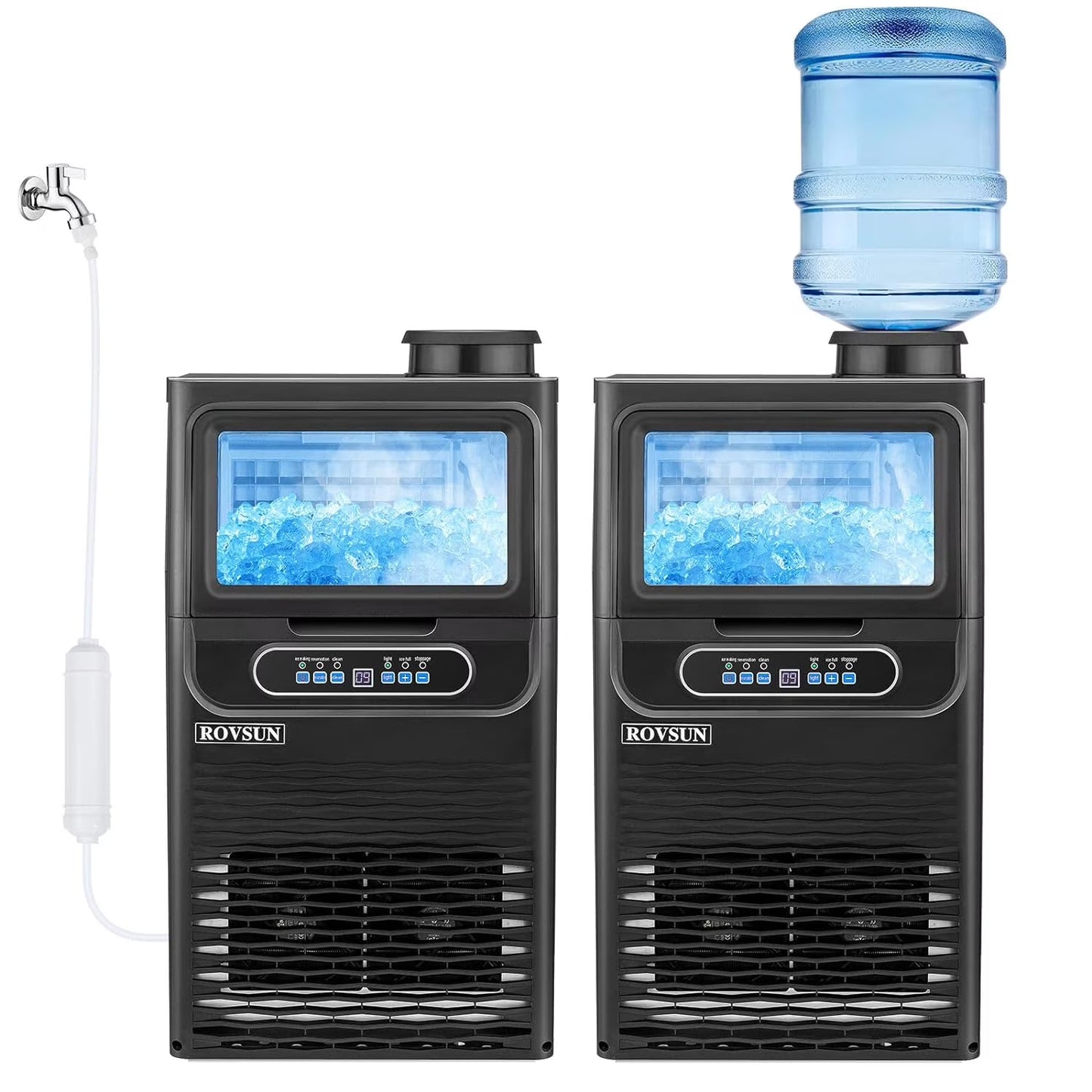 70LBS/24H Ice Maker Machine with 2 Water Inlets, Freestanding/Countertop Ice Machine with 11Lbs Storage Bin, Ice Scoop & Water Filter for Home Office Light Commercial Restaurant Bar Cafe Use