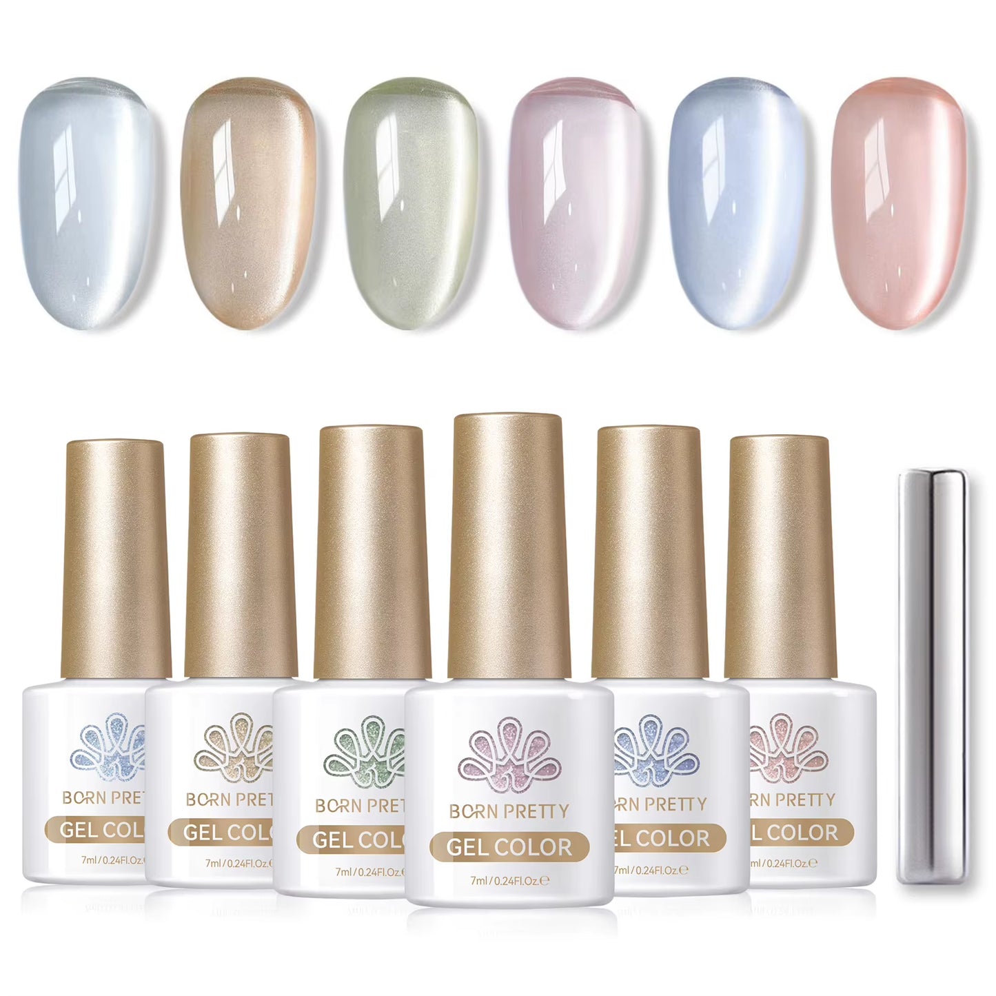 6PCS Pink Ocean Cat Nail Gel Polish Set with Magnet Stick Jelly Holographics Magnetic Nail Kit Salon Art Manicure