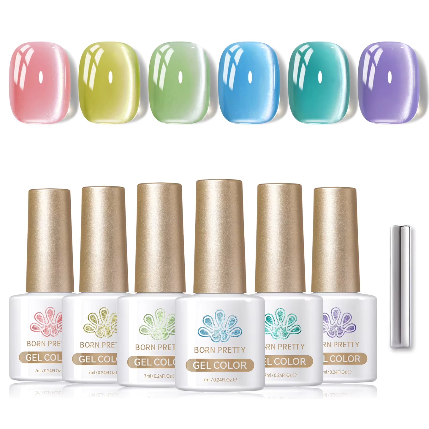 6PCS Pink Ocean Cat Nail Gel Polish Set with Magnet Stick Jelly Holographics Magnetic Nail Kit Salon Art Manicure