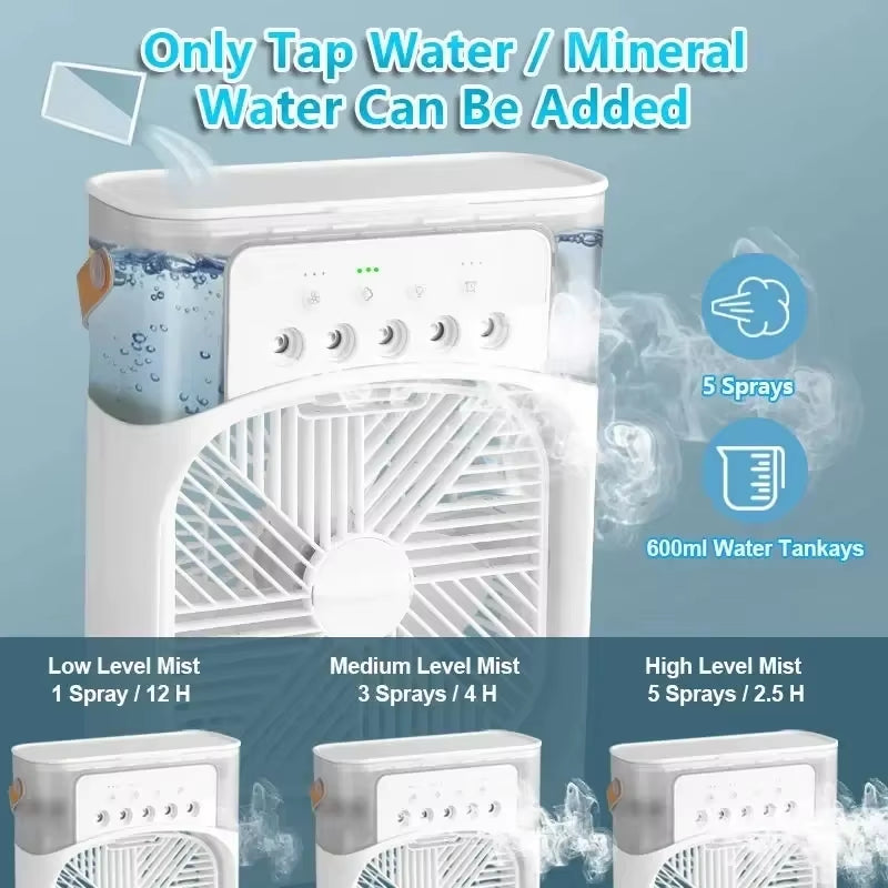New 3-In-1 Fan, Air Conditioner, Mini Home Air Cooler, LED Night Light, Portable Humidifier, Air Conditioning Fan, Office and Ho