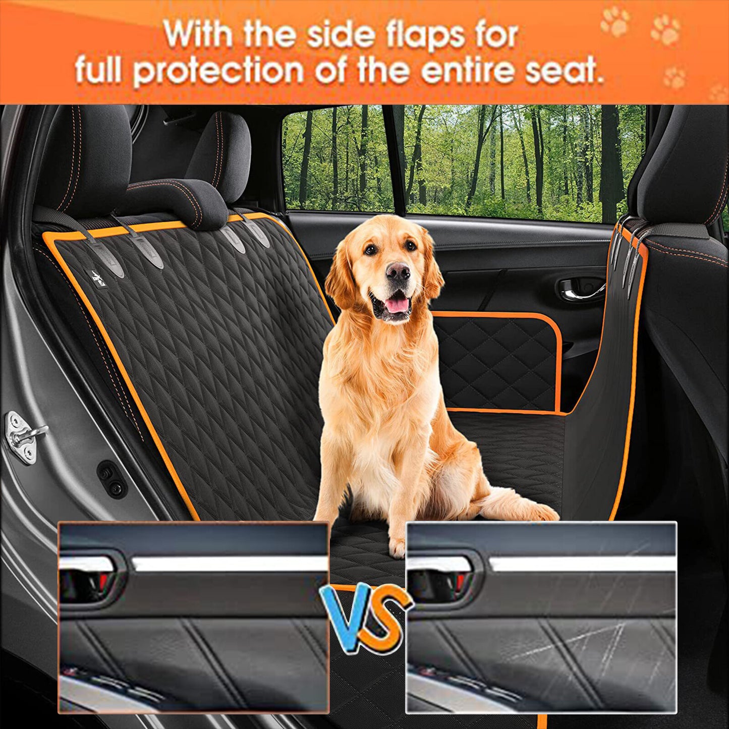 Pet Dog Car Seat Cover for Back Seat, Waterproof Bench Car Seat Protector for Dogs Kids, Non-Slip Reat Seat Cover Universal Size Fits Cars, Trucks, SUV, Orange