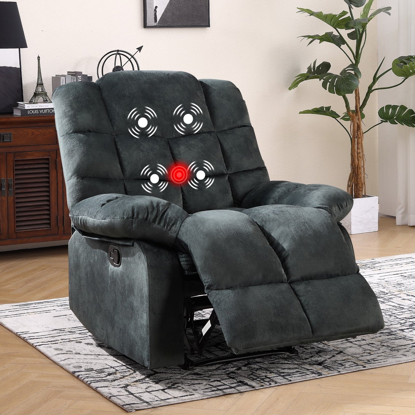 Massage Recliner Chair with Heat and Vibration Manual Recliners Fabric Sofa Reclining Chair for Living Room, Gray