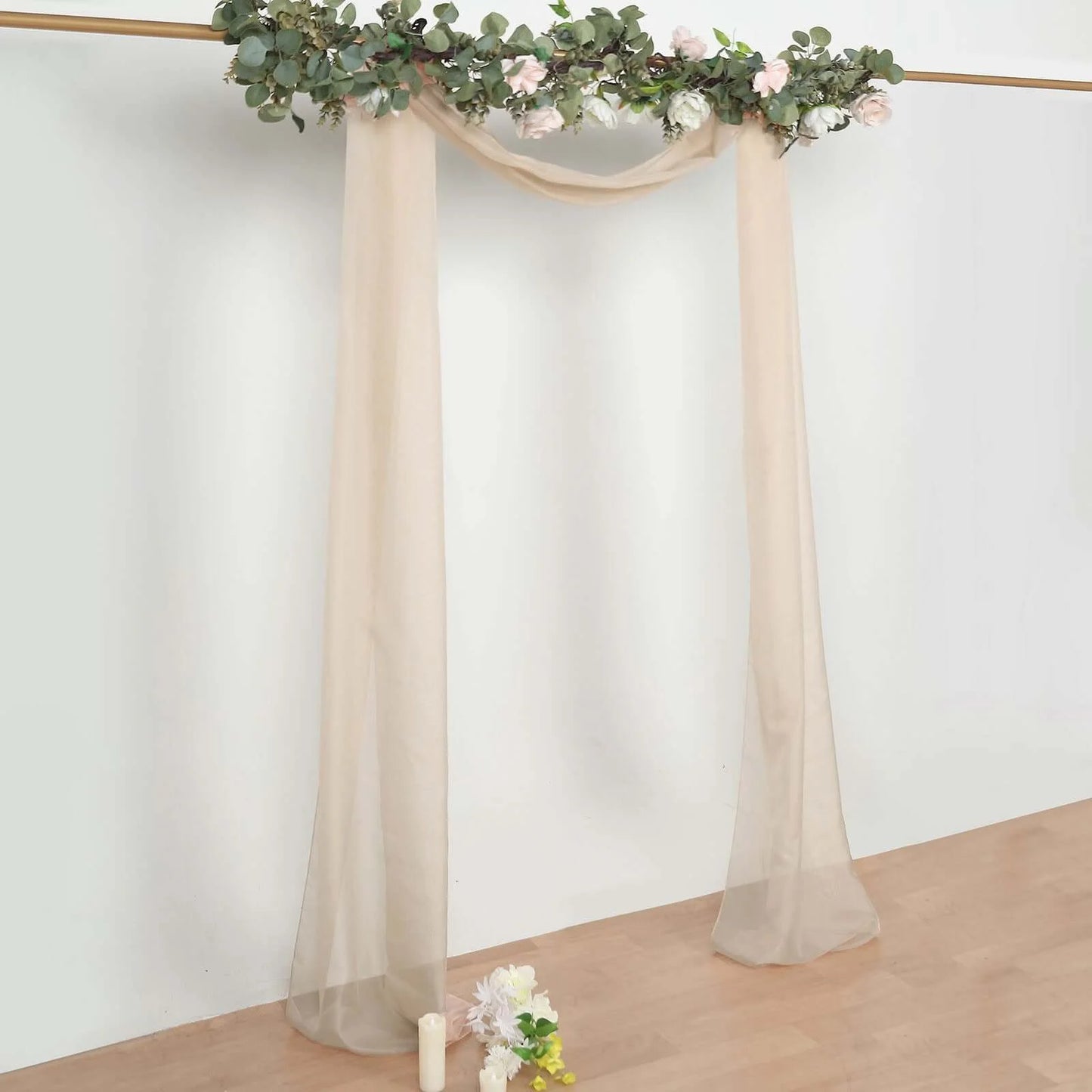 18Ft Nude Sheer Organza Curtain Panels, Window Scarf Valance Wedding Arch Draping Fabric for Top Table Event Party Home Decor Stair Bow Backdrop Curtain Decoration