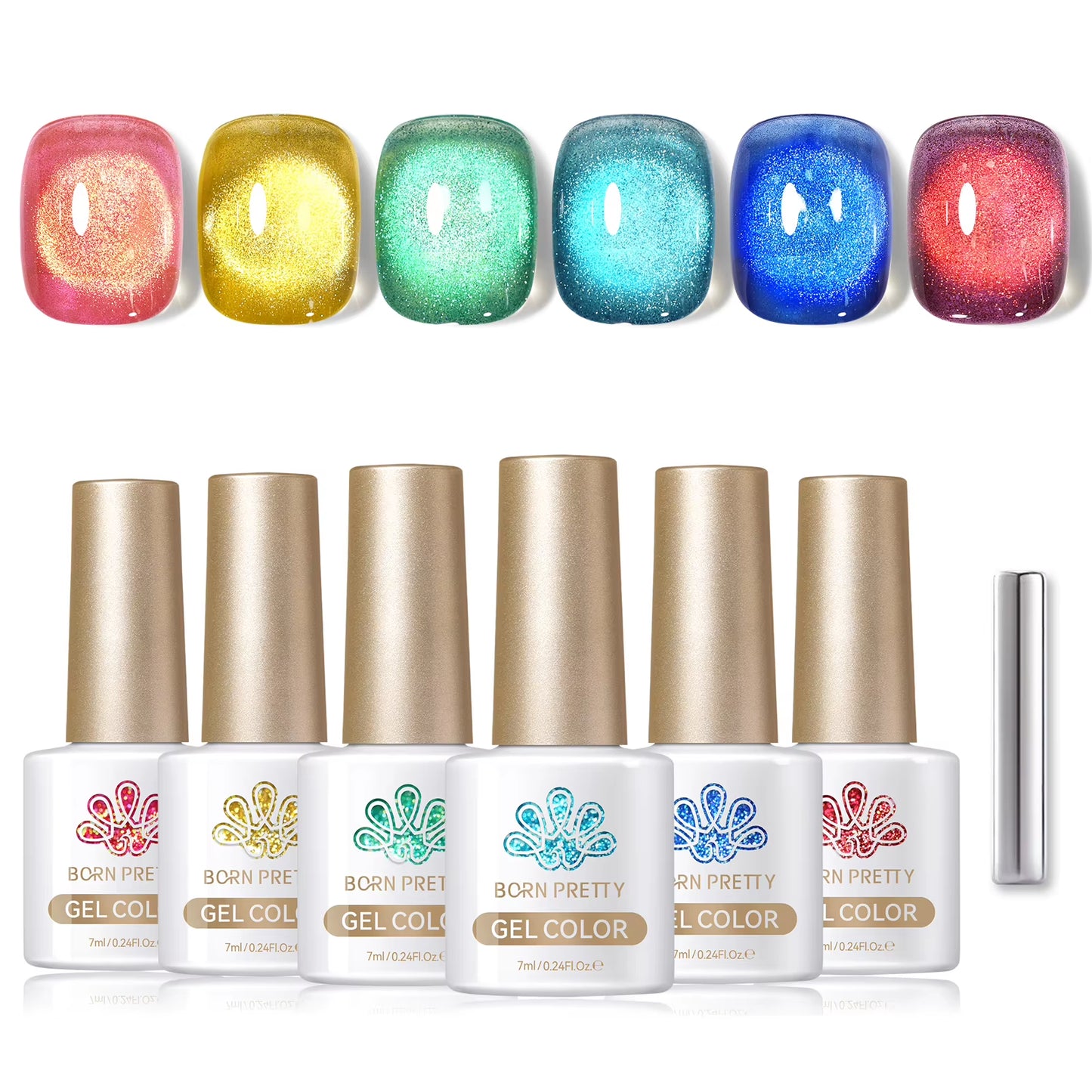 6PCS Pink Ocean Cat Nail Gel Polish Set with Magnet Stick Jelly Holographics Magnetic Nail Kit Salon Art Manicure