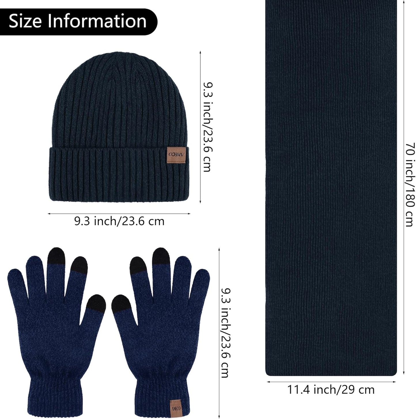 Winter Beanie Hat Set for Men 4 Pieces Knit Glove Scarf Beanie Hat Earmuffs Set for Men Women