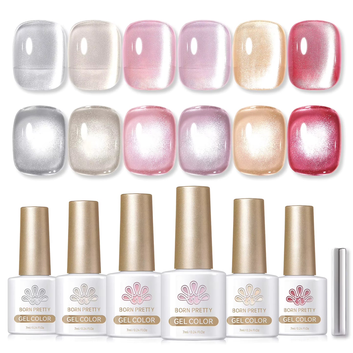 6PCS Pink Ocean Cat Nail Gel Polish Set with Magnet Stick Jelly Holographics Magnetic Nail Kit Salon Art Manicure