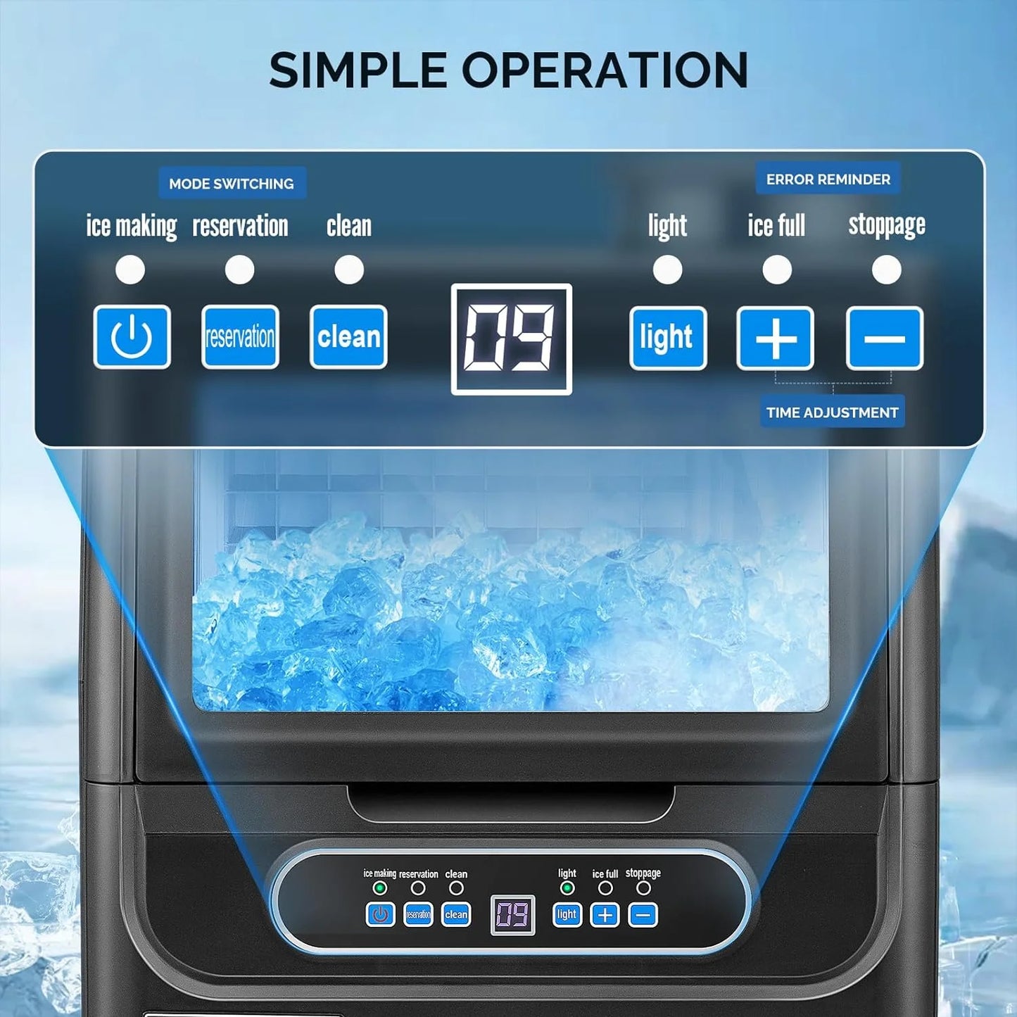 70LBS/24H Ice Maker Machine with 2 Water Inlets, Freestanding/Countertop Ice Machine with 11Lbs Storage Bin, Ice Scoop & Water Filter for Home Office Light Commercial Restaurant Bar Cafe Use