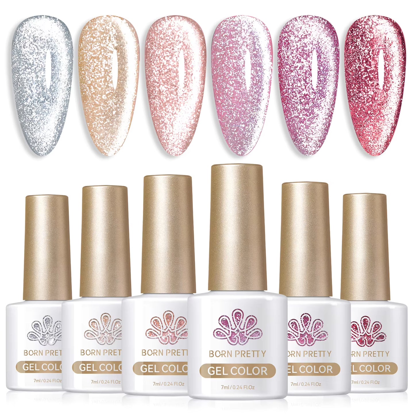6PCS Pink Ocean Cat Nail Gel Polish Set with Magnet Stick Jelly Holographics Magnetic Nail Kit Salon Art Manicure