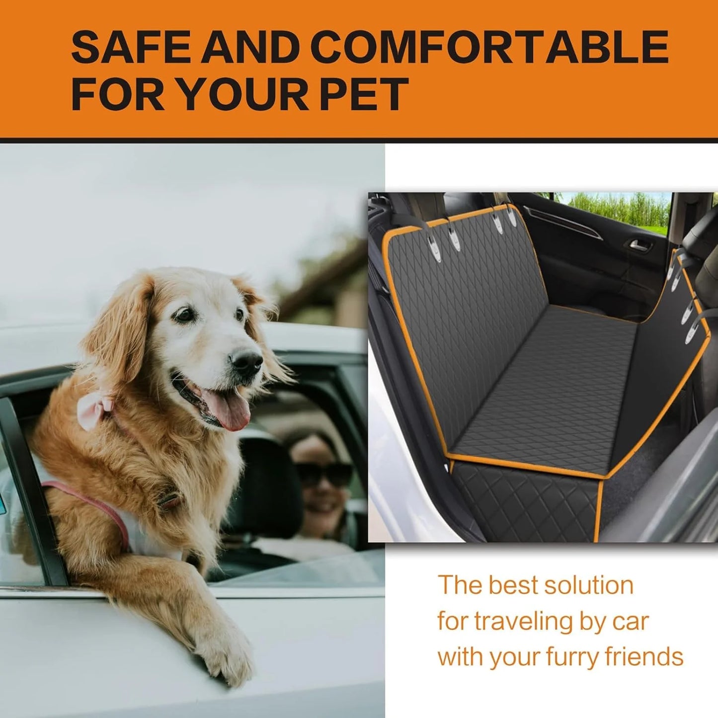 Pet Dog Car Seat Cover for Back Seat, Waterproof Bench Car Seat Protector for Dogs Kids, Non-Slip Reat Seat Cover Universal Size Fits Cars, Trucks, SUV, Orange