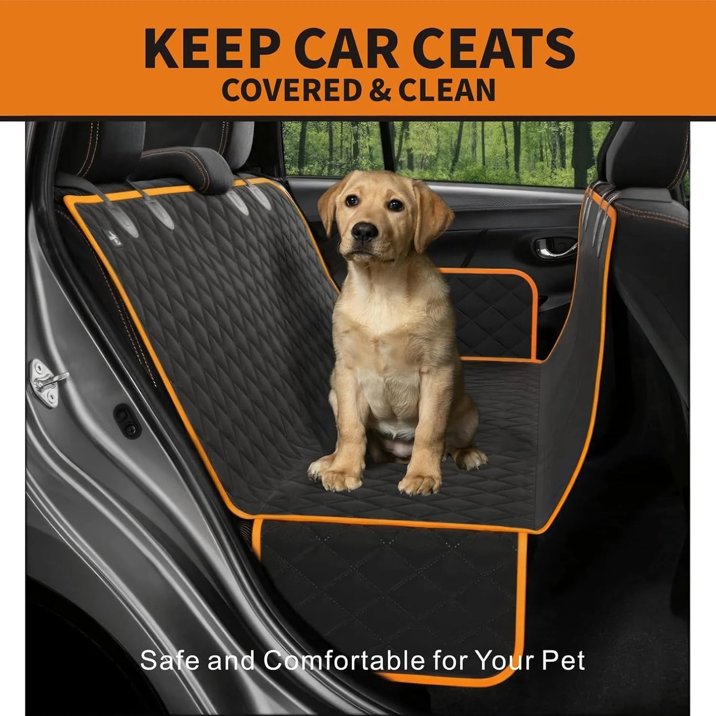 Pet Dog Car Seat Cover for Back Seat, Waterproof Bench Car Seat Protector for Dogs Kids, Non-Slip Reat Seat Cover Universal Size Fits Cars, Trucks, SUV, Orange
