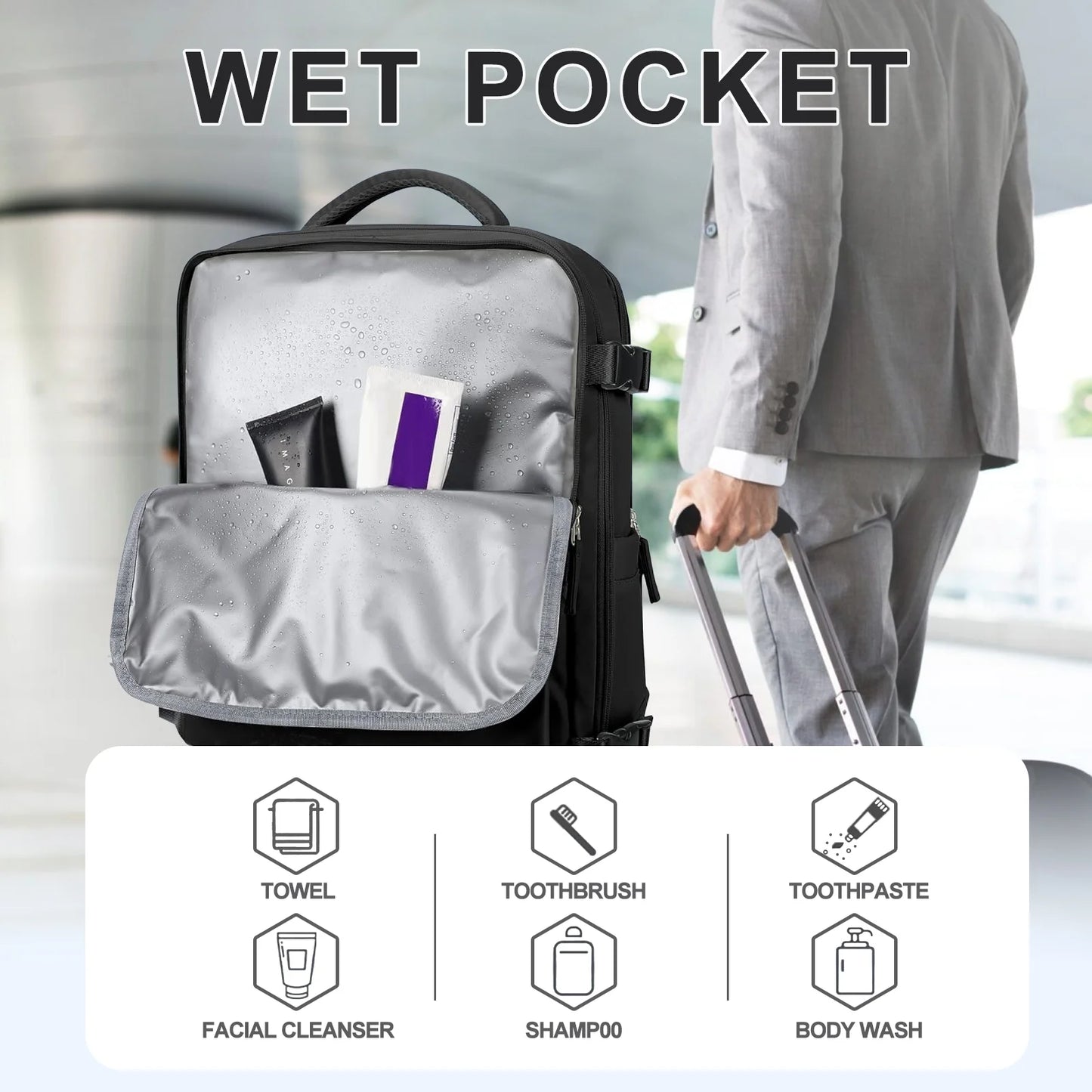 Large Travel Backpack for Women Men Laptop Bag Airline Approved Carry on Backpacks Waterproof anti Theft Gym Bags Hiking Flight Approved Luggage Casual Daypack, Standard, Black