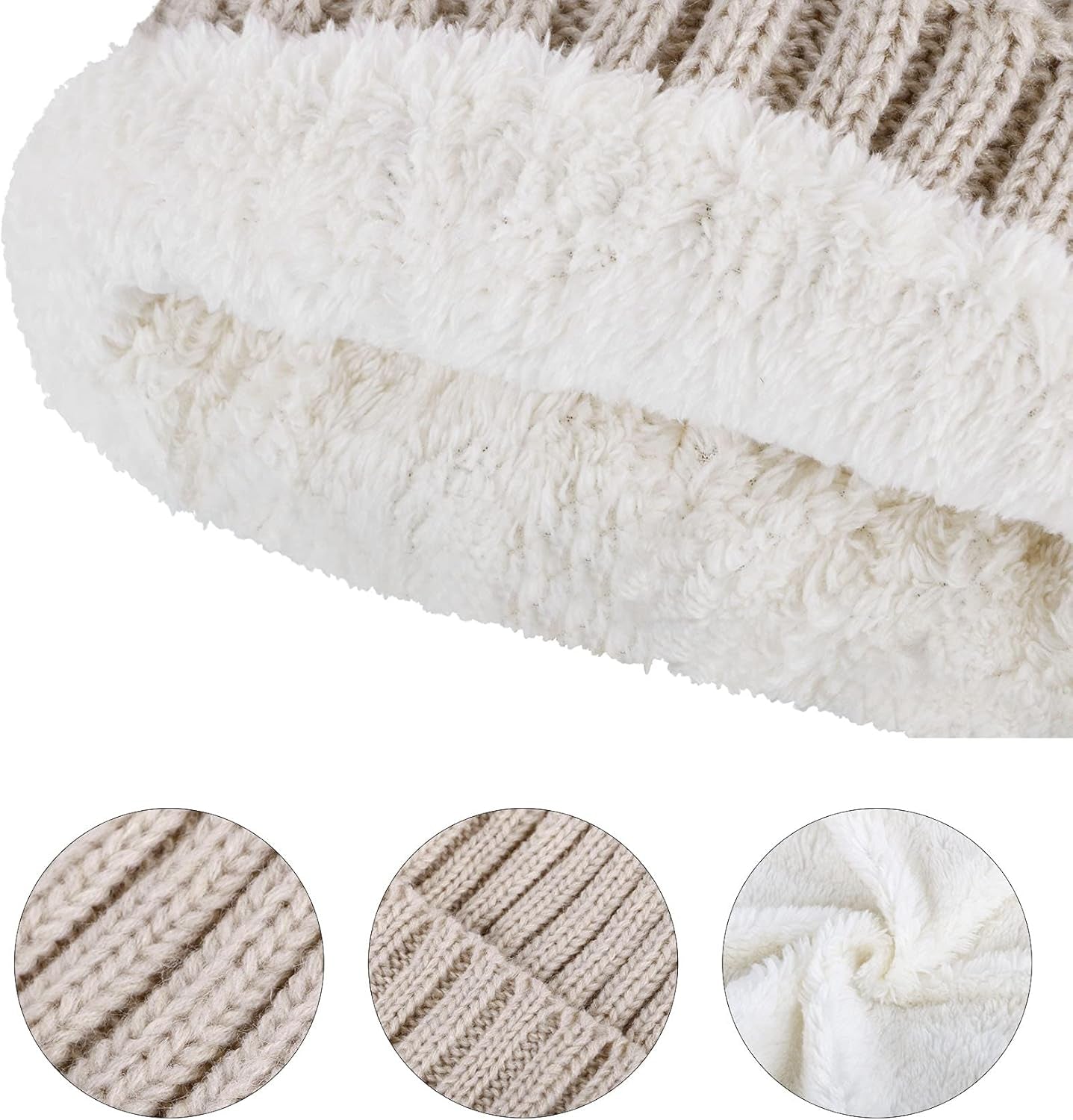 Womens Beanie Scarf Set Fleece Lined Pom Pom Beanie Hat Circle Scarf Winter Set