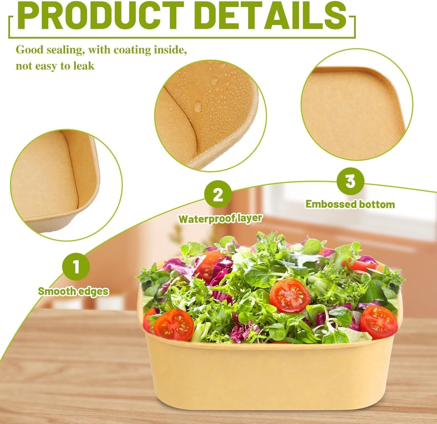 25 Oz 50 Pcs Paper Bowls, 750Ml Disposable Salad Bowls with Lid, Square Kraft Paper Bowls, Disposable Food Containers with Lids for Salad, Soup, Snacks, Desserts