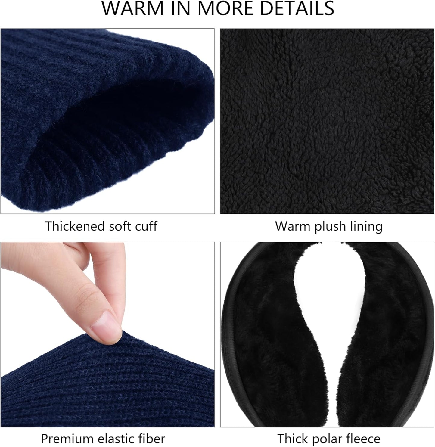 Winter Beanie Hat Set for Men 4 Pieces Knit Glove Scarf Beanie Hat Earmuffs Set for Men Women