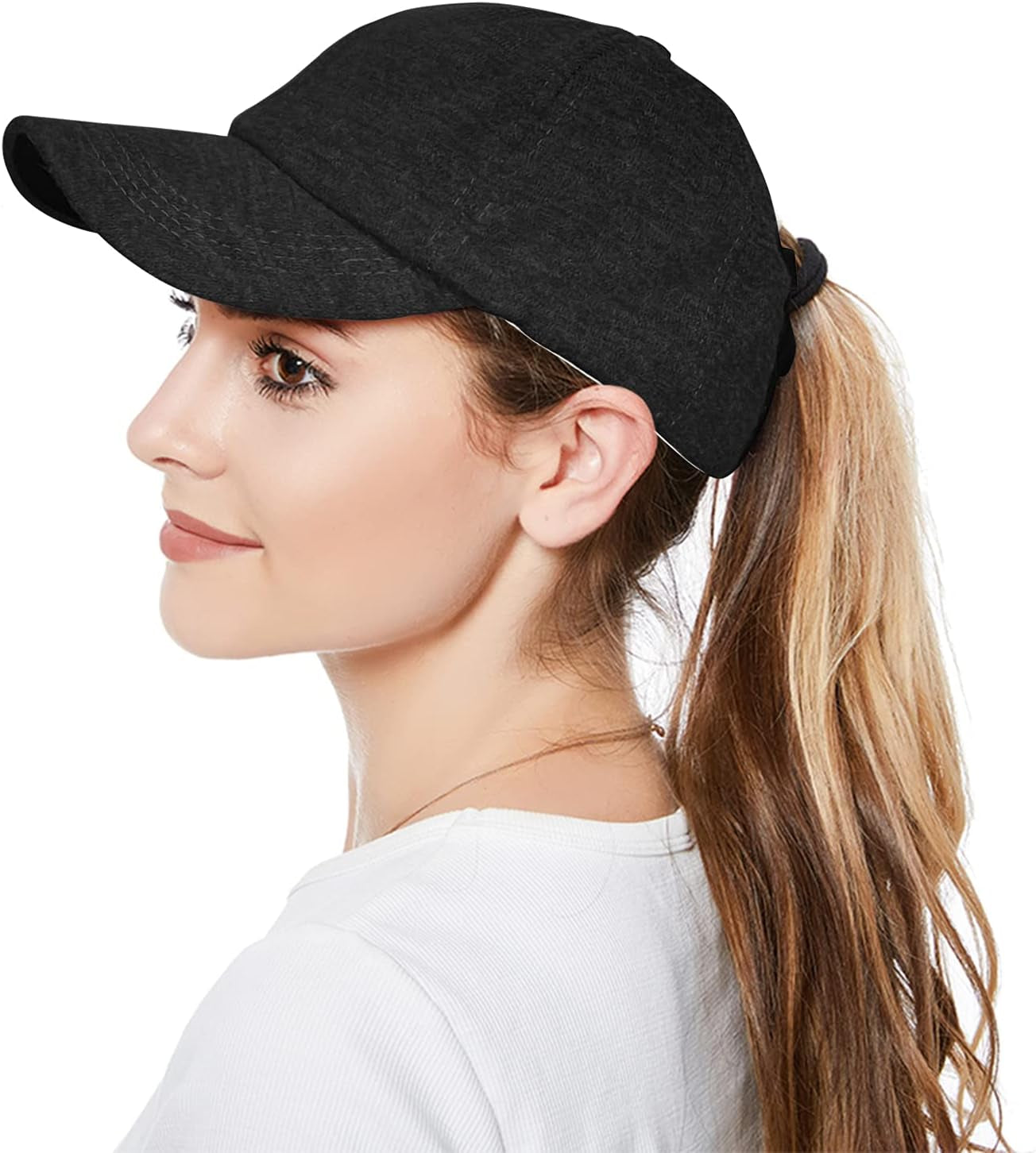 Womens Winter Criss Cross Ponytail Baseball Cap Adjustable High Messy Bun Ponycap Fuzzy Fleece Lined Knit Hat