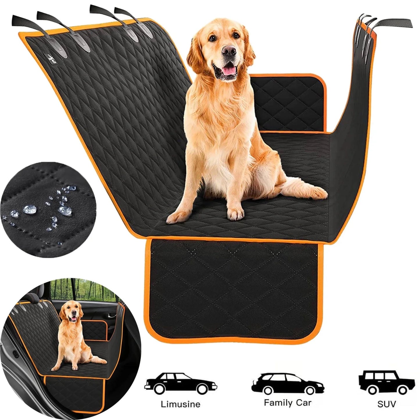 Pet Dog Car Seat Cover for Back Seat, Waterproof Bench Car Seat Protector for Dogs Kids, Non-Slip Reat Seat Cover Universal Size Fits Cars, Trucks, SUV, Orange