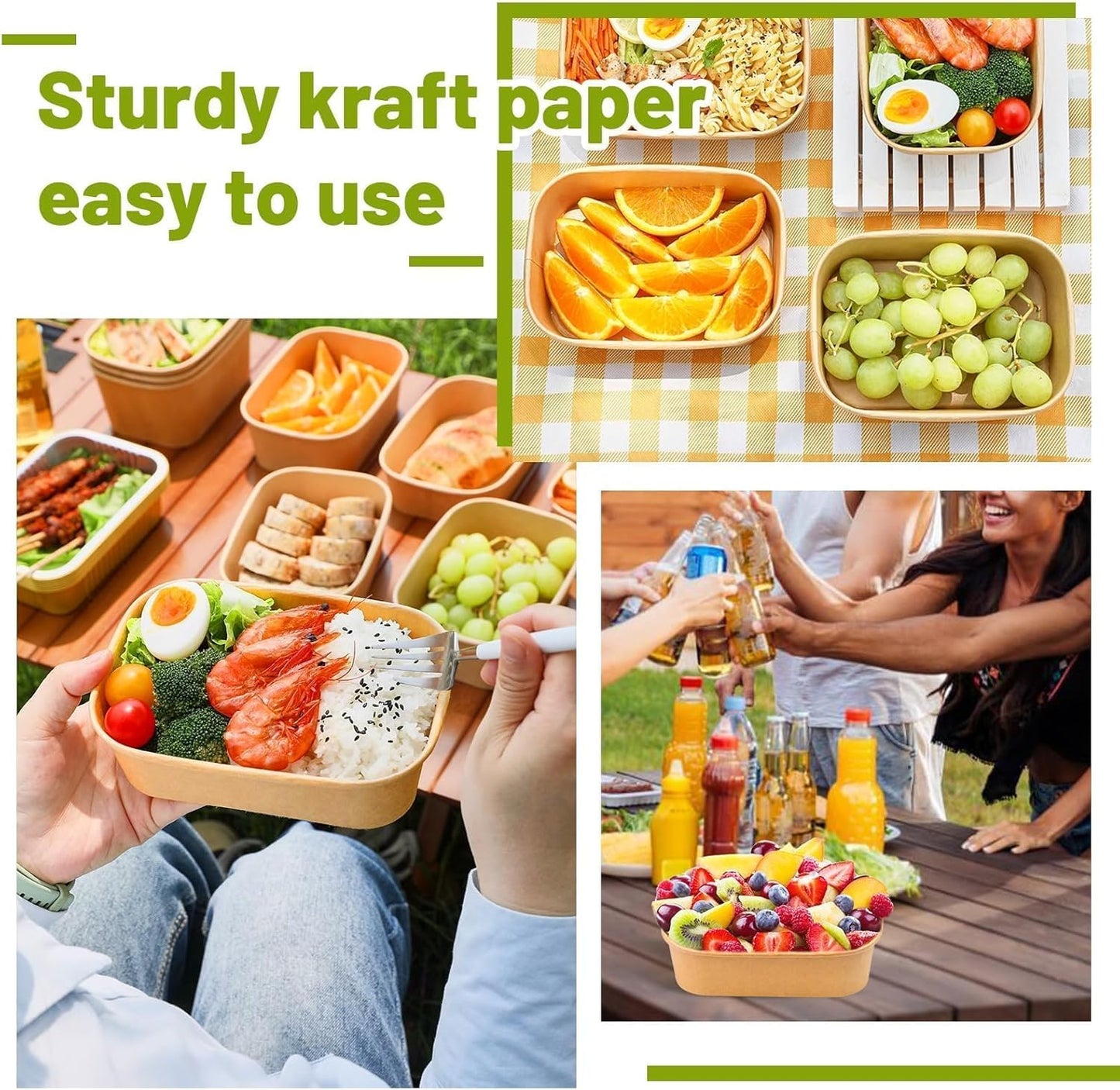 25 Oz 50 Pcs Paper Bowls, 750Ml Disposable Salad Bowls with Lid, Square Kraft Paper Bowls, Disposable Food Containers with Lids for Salad, Soup, Snacks, Desserts