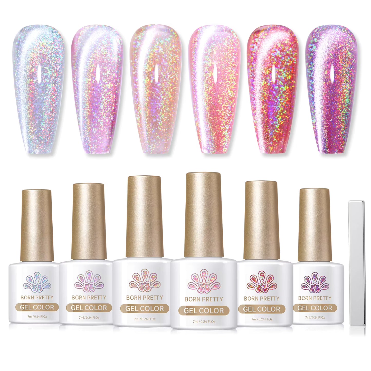 6PCS Pink Ocean Cat Nail Gel Polish Set with Magnet Stick Jelly Holographics Magnetic Nail Kit Salon Art Manicure