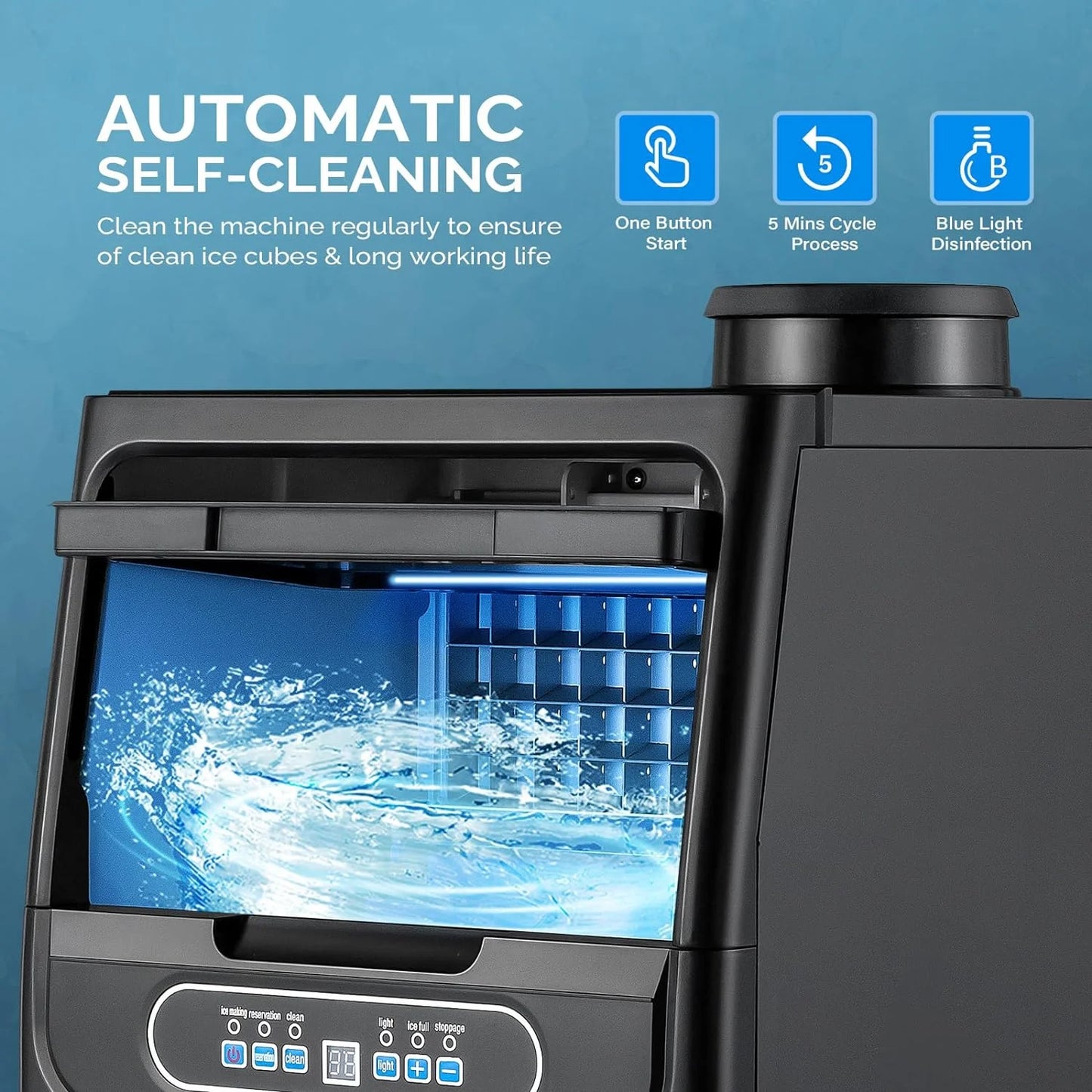 70LBS/24H Ice Maker Machine with 2 Water Inlets, Freestanding/Countertop Ice Machine with 11Lbs Storage Bin, Ice Scoop & Water Filter for Home Office Light Commercial Restaurant Bar Cafe Use