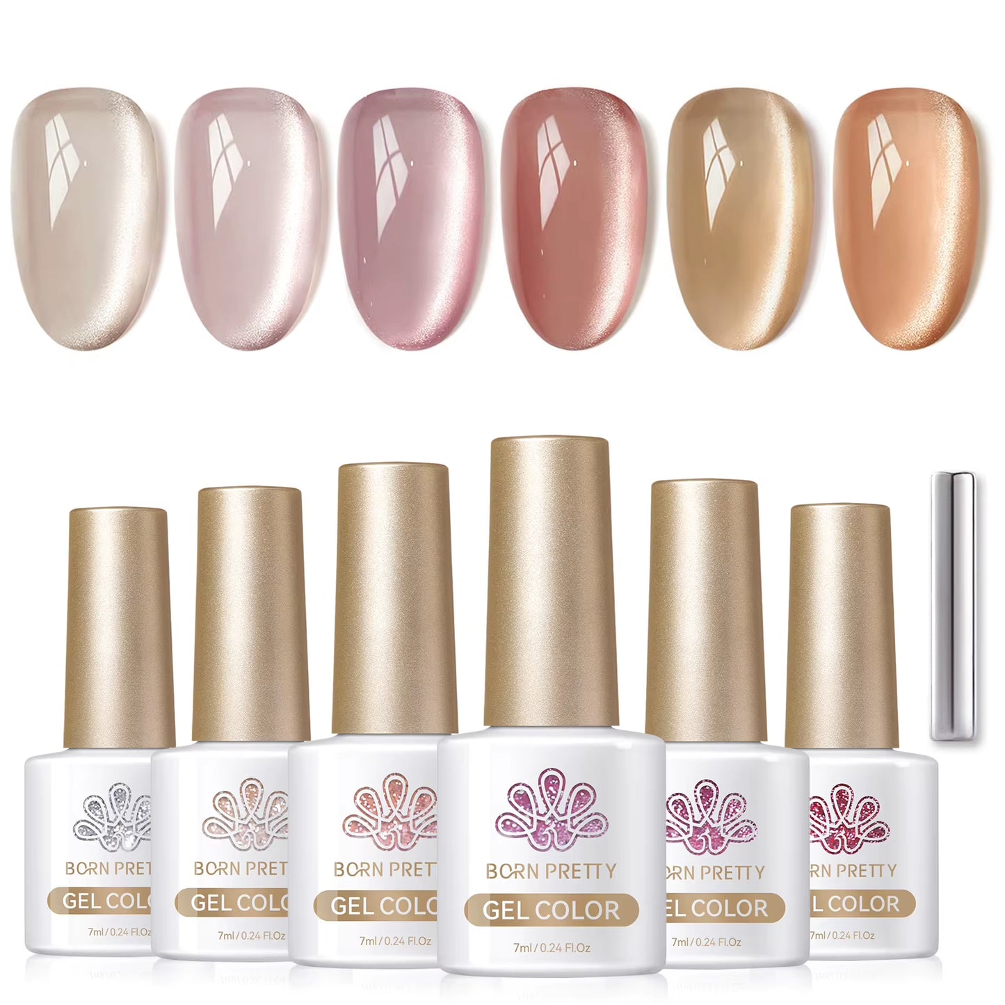 6PCS Pink Ocean Cat Nail Gel Polish Set with Magnet Stick Jelly Holographics Magnetic Nail Kit Salon Art Manicure
