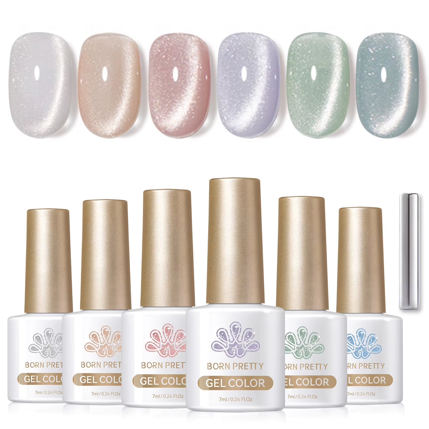6PCS Pink Ocean Cat Nail Gel Polish Set with Magnet Stick Jelly Holographics Magnetic Nail Kit Salon Art Manicure
