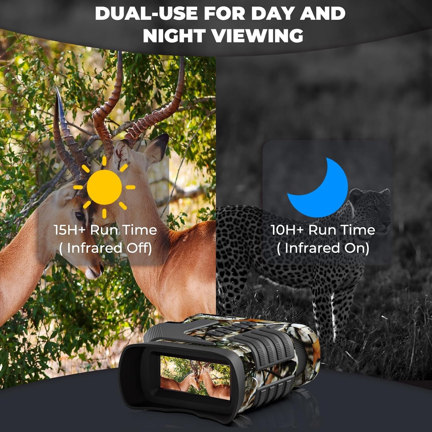 4K Night Vision Goggles– 10X Optical & 8X Digital Zoom, 1315FT Infrared Range, Rechargeable 5000Mah Battery, IPX Waterproof, Ideal for Camping