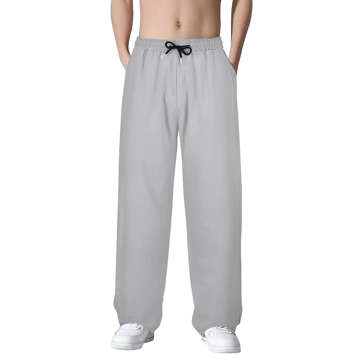 Mens Wide Leg Athletic Pants Loose Fit Drawstring Jogging Sweatpants with Pockets Running Workout Pants Casual Lounge Pants Grey