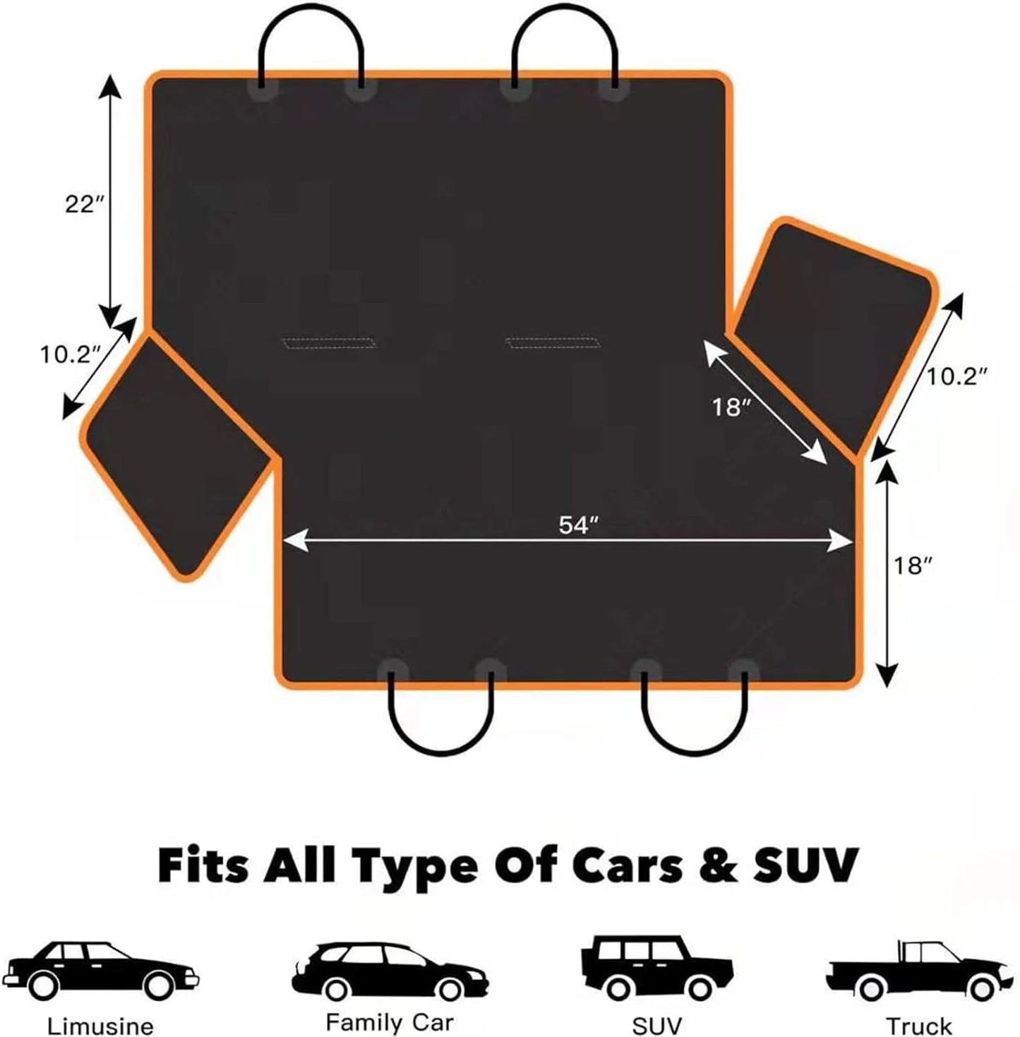 Pet Dog Car Seat Cover for Back Seat, Waterproof Bench Car Seat Protector for Dogs Kids, Non-Slip Reat Seat Cover Universal Size Fits Cars, Trucks, SUV, Orange