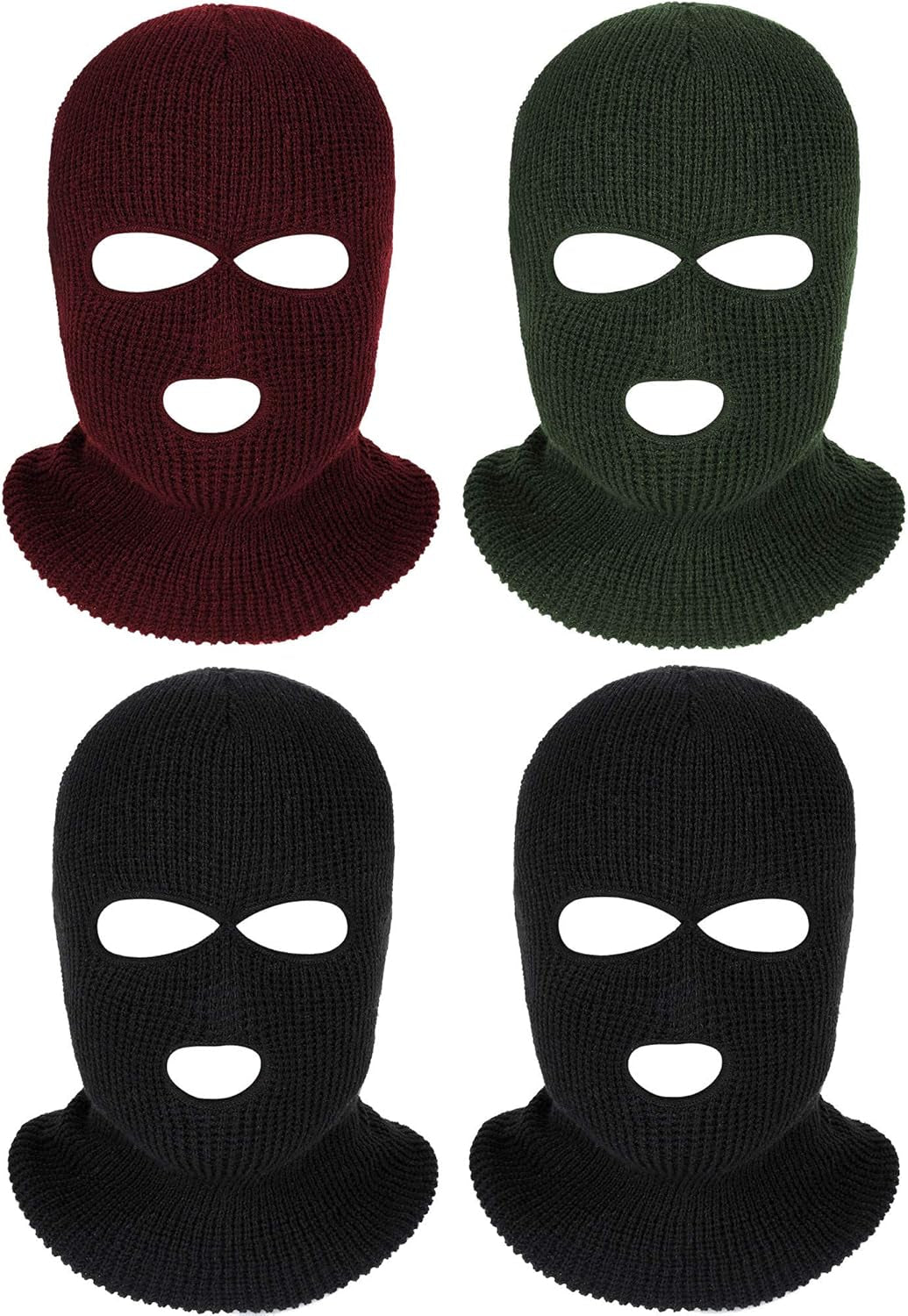 4 Pcs 3 Holes Ski Mask Full Face Cover Outdoor Balaclava Winter Knitted Neck Gaiter for Halloween Sports Cycling