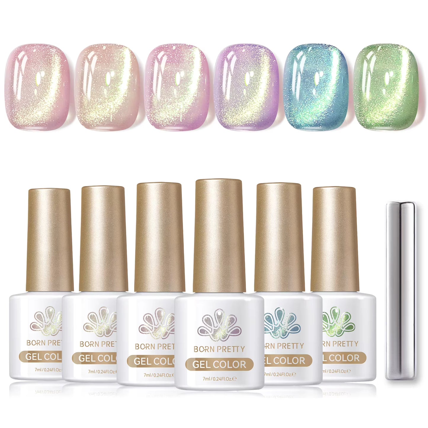 6PCS Pink Ocean Cat Nail Gel Polish Set with Magnet Stick Jelly Holographics Magnetic Nail Kit Salon Art Manicure