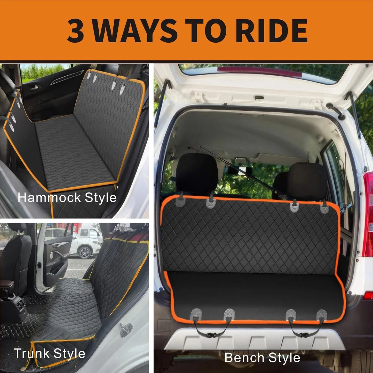 Pet Dog Car Seat Cover for Back Seat, Waterproof Bench Car Seat Protector for Dogs Kids, Non-Slip Reat Seat Cover Universal Size Fits Cars, Trucks, SUV, Orange