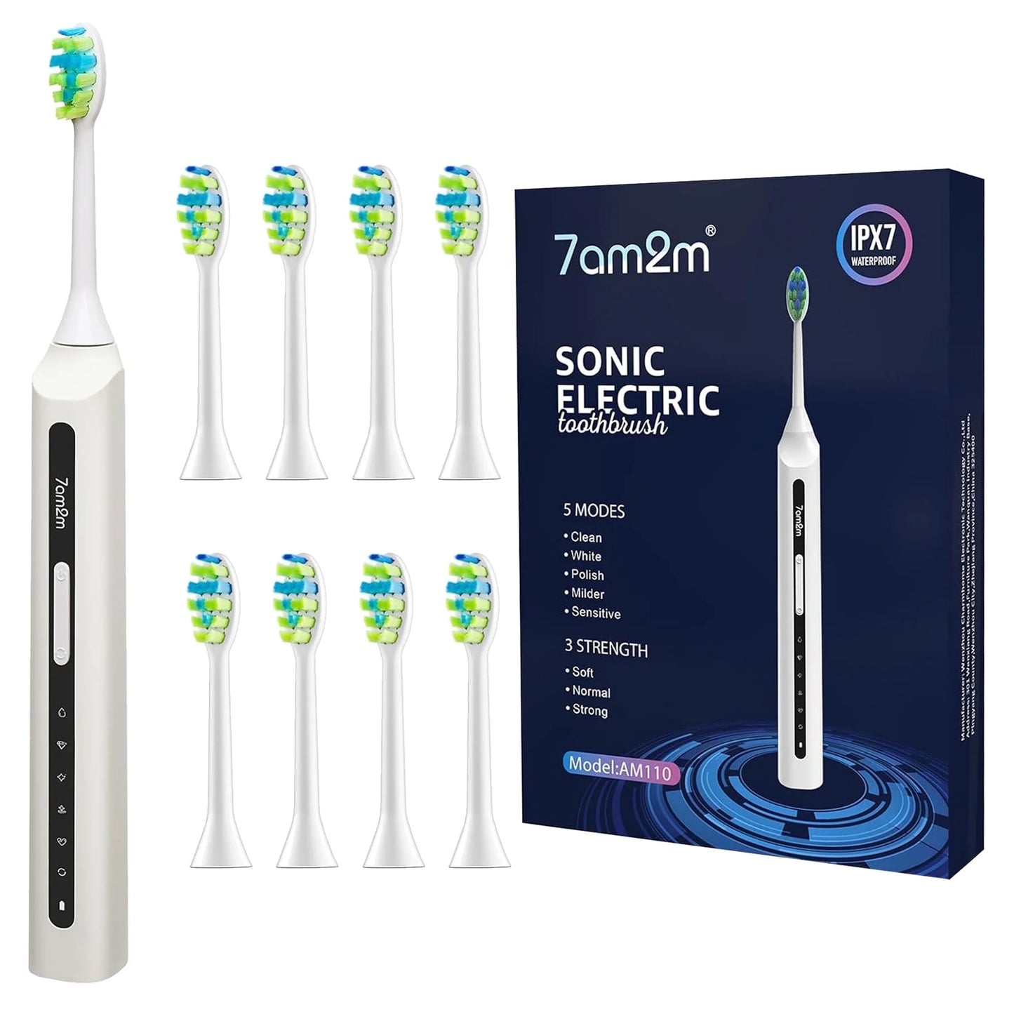 Sonic Electric Toothbrush, High Power Rechargeable Toothbrushes, with 8 Brush Heads for Adults and Kids, 15 Adjustable Modes, Built-In 2-Minute Smart Timer, 4 Hours Fast Charge, White