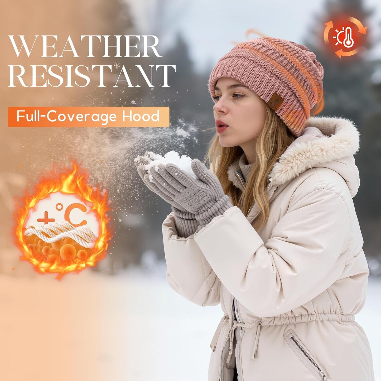 Womens Knit Beanie Winter Thick Solid Fleece Lined Beanie Hats for Women Men Unisex Warm Skiing Beanies