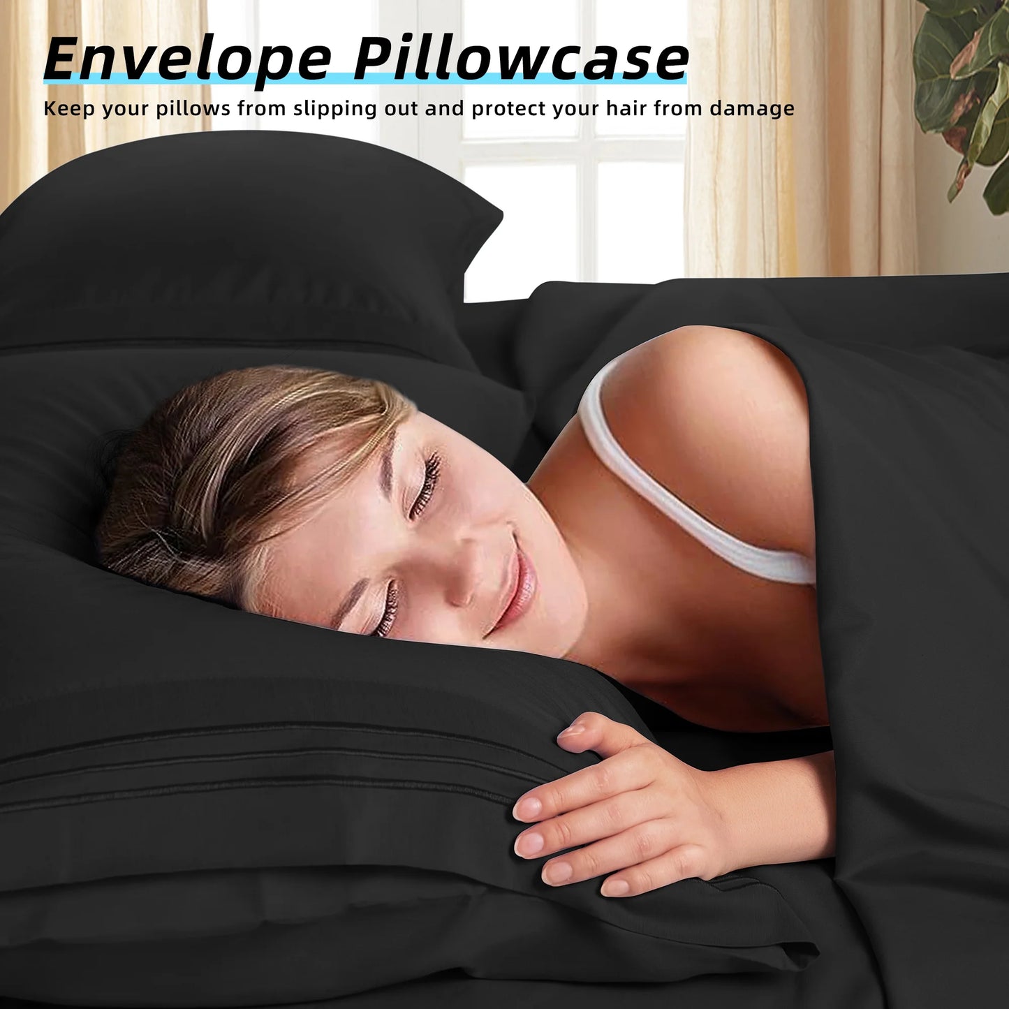 Bed Sheets Set, 1800 Series Microfiber Deep Pocket 4 Pieces Luxury Soft Sheet Set, California King, Black