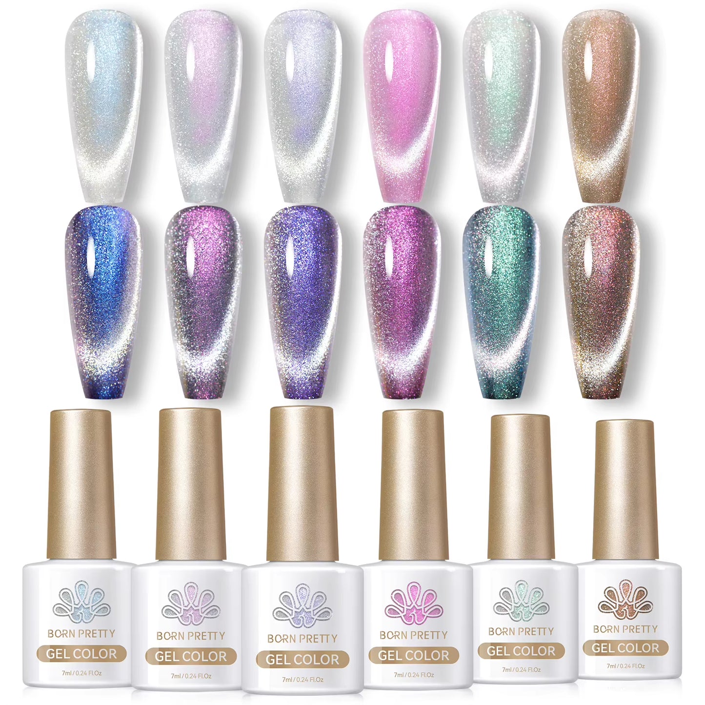 6PCS Pink Ocean Cat Nail Gel Polish Set with Magnet Stick Jelly Holographics Magnetic Nail Kit Salon Art Manicure
