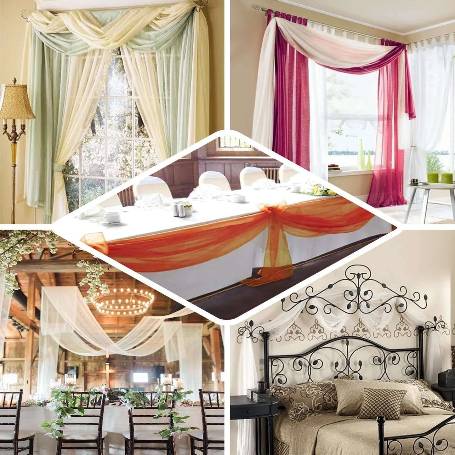 18Ft Nude Sheer Organza Curtain Panels, Window Scarf Valance Wedding Arch Draping Fabric for Top Table Event Party Home Decor Stair Bow Backdrop Curtain Decoration