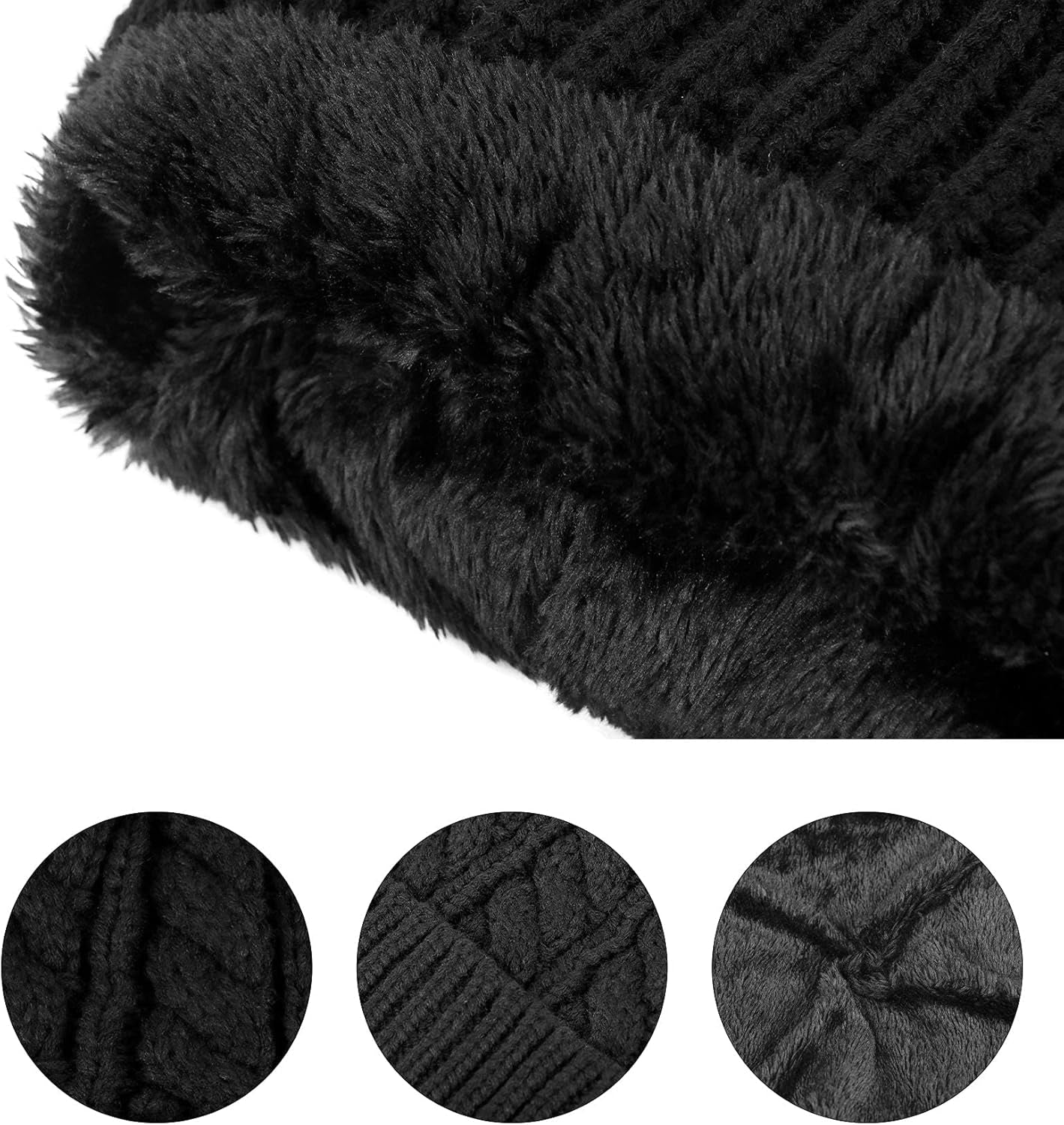Womens Beanie Scarf Set Fleece Lined Pom Pom Beanie Hat Circle Scarf Winter Set