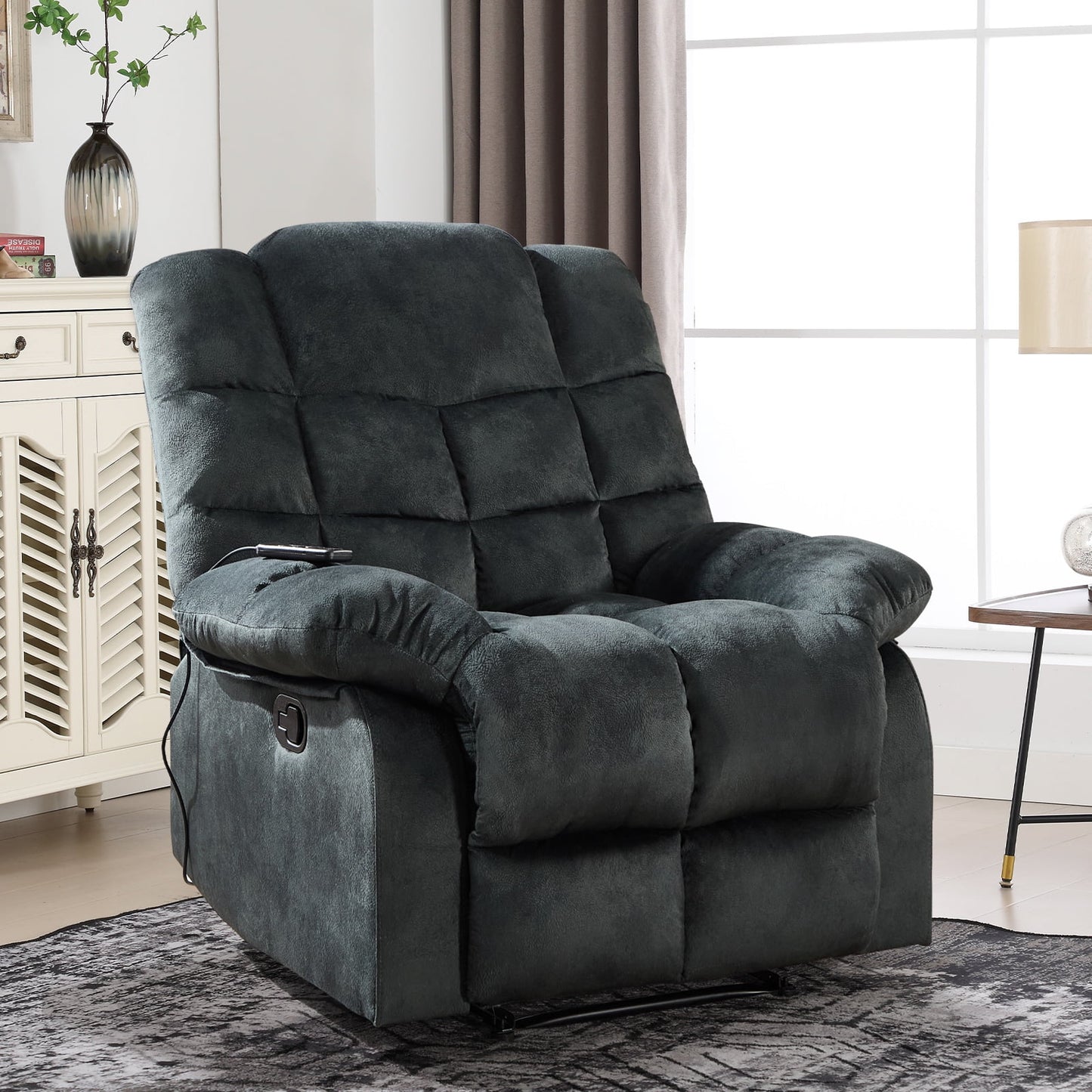 Massage Recliner Chair with Heat and Vibration Manual Recliners Fabric Sofa Reclining Chair for Living Room, Gray
