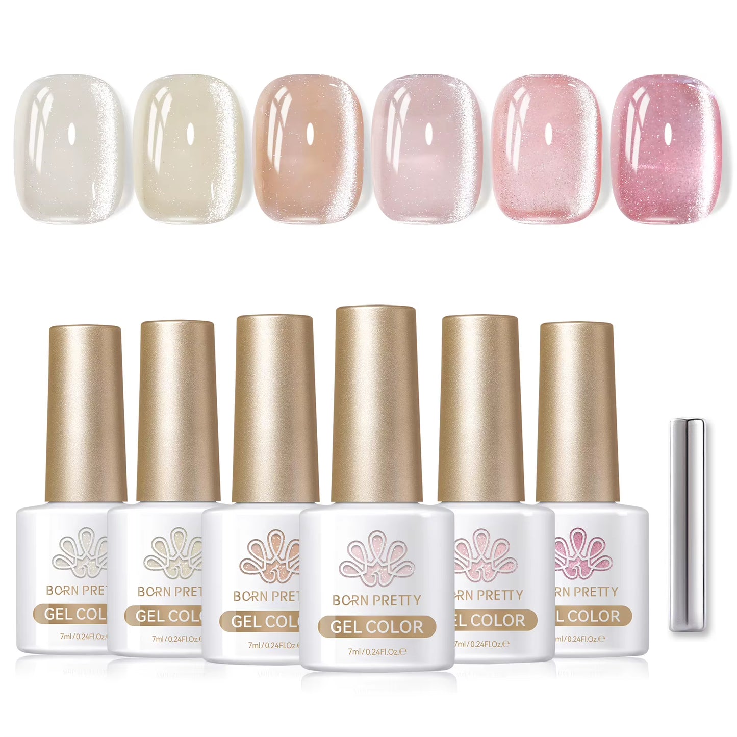 6PCS Pink Ocean Cat Nail Gel Polish Set with Magnet Stick Jelly Holographics Magnetic Nail Kit Salon Art Manicure
