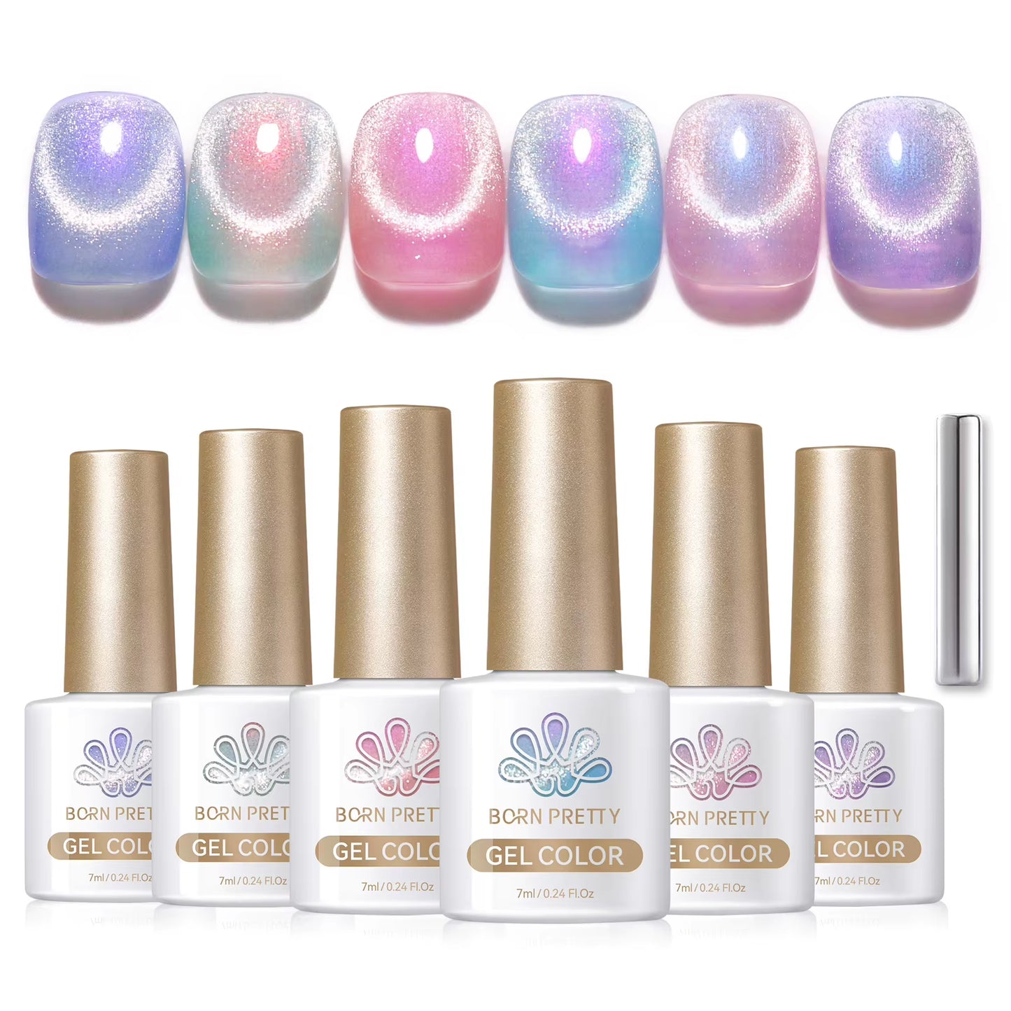 6PCS Pink Ocean Cat Nail Gel Polish Set with Magnet Stick Jelly Holographics Magnetic Nail Kit Salon Art Manicure