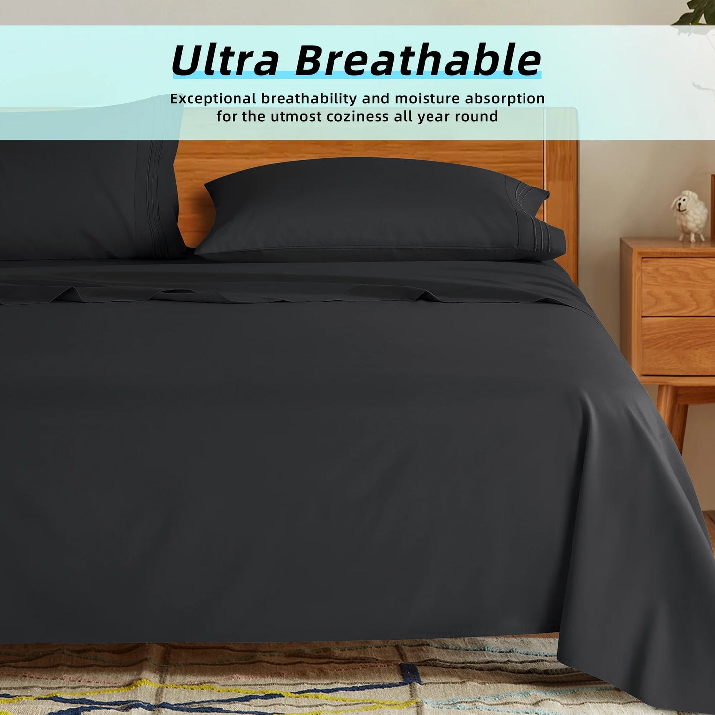 Bed Sheets Set, 1800 Series Microfiber Deep Pocket 4 Pieces Luxury Soft Sheet Set, California King, Black