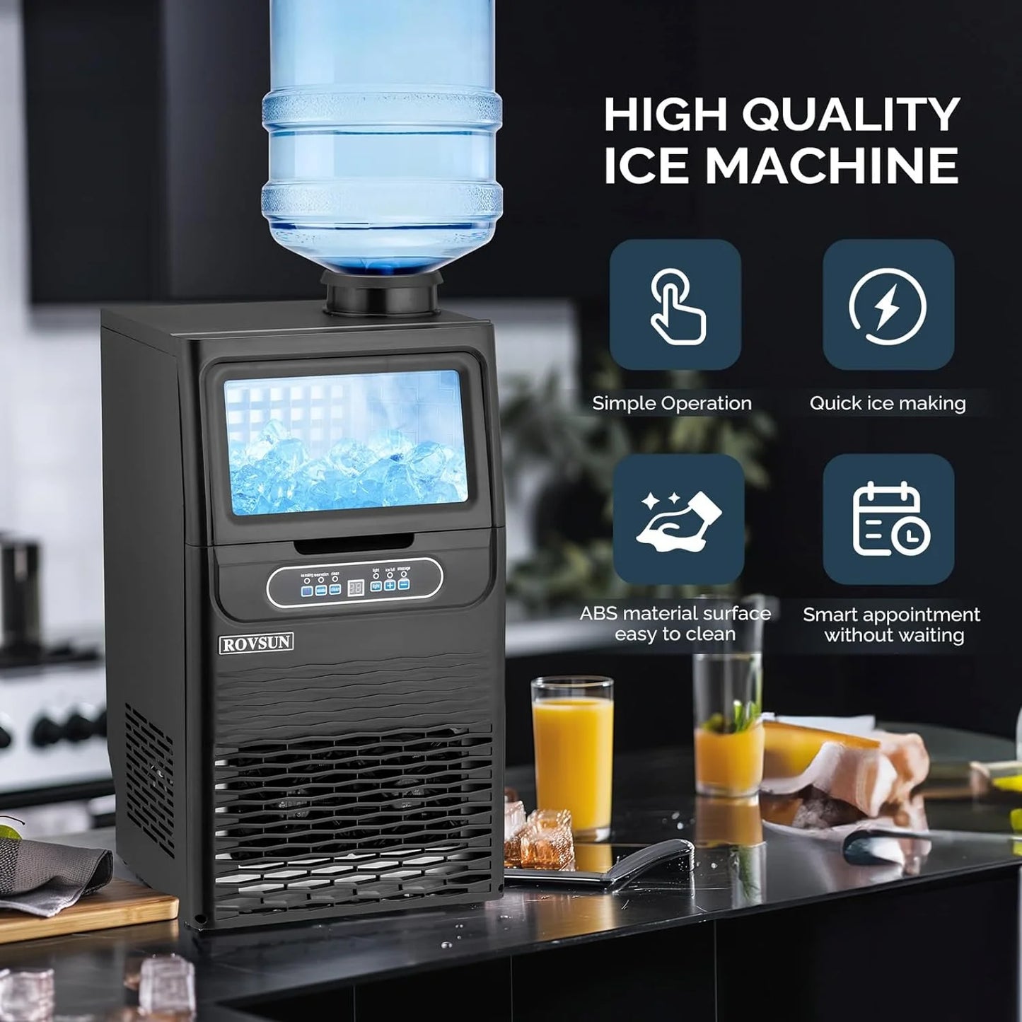 70LBS/24H Ice Maker Machine with 2 Water Inlets, Freestanding/Countertop Ice Machine with 11Lbs Storage Bin, Ice Scoop & Water Filter for Home Office Light Commercial Restaurant Bar Cafe Use
