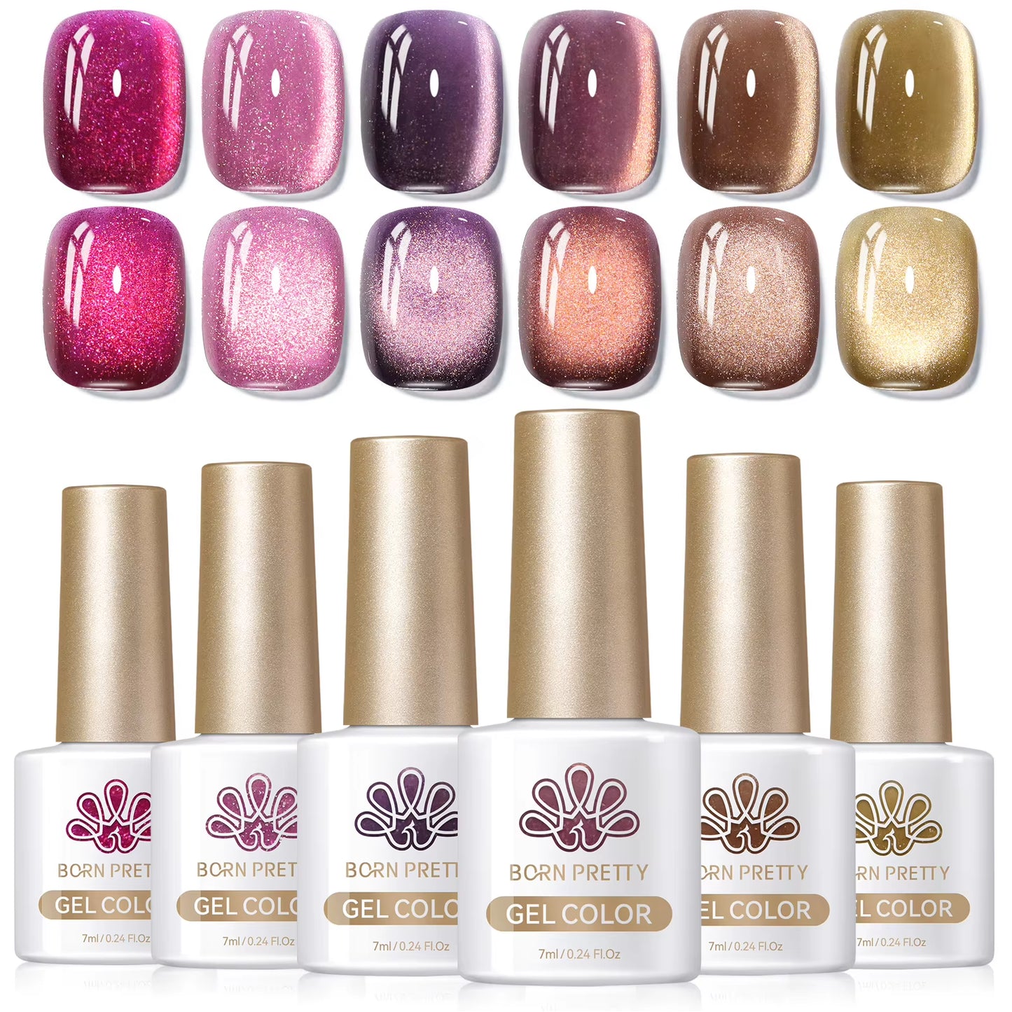6PCS Pink Ocean Cat Nail Gel Polish Set with Magnet Stick Jelly Holographics Magnetic Nail Kit Salon Art Manicure