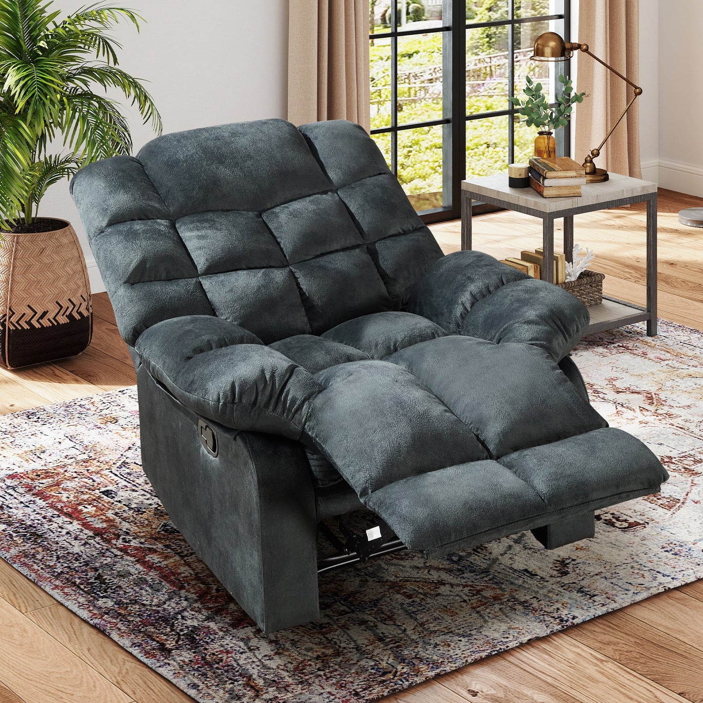 Massage Recliner Chair with Heat and Vibration Manual Recliners Fabric Sofa Reclining Chair for Living Room, Gray