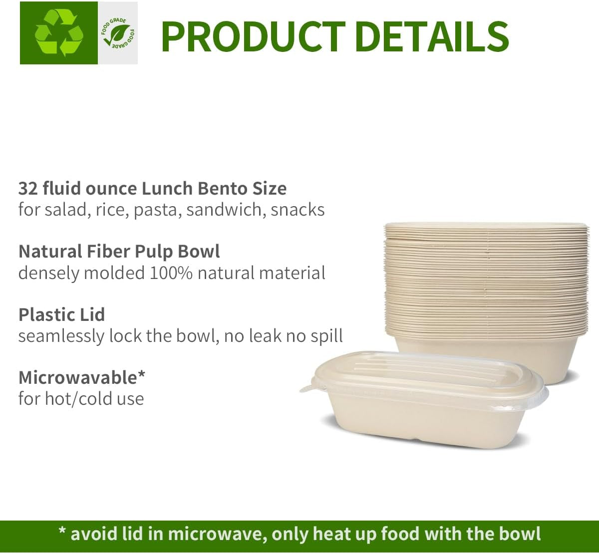 50 Pack 32 Oz Paper Meal Prep Containers with Lids for Salad, Pasta, Nacho, Burrito, Deep Large Disposable Meal Take Out Food Containers (50 Bowls 50 Lids)