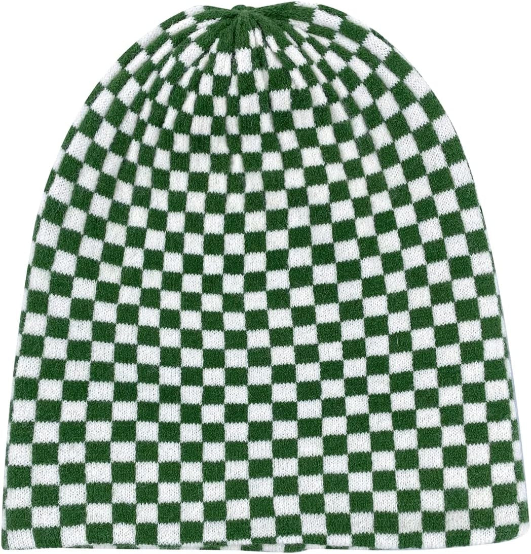 Plaid Slouch Beanie Skull Cap Oversized Long Baggy Winter Warm Hats Soft Ski Hat Slouchy Skullies Cap