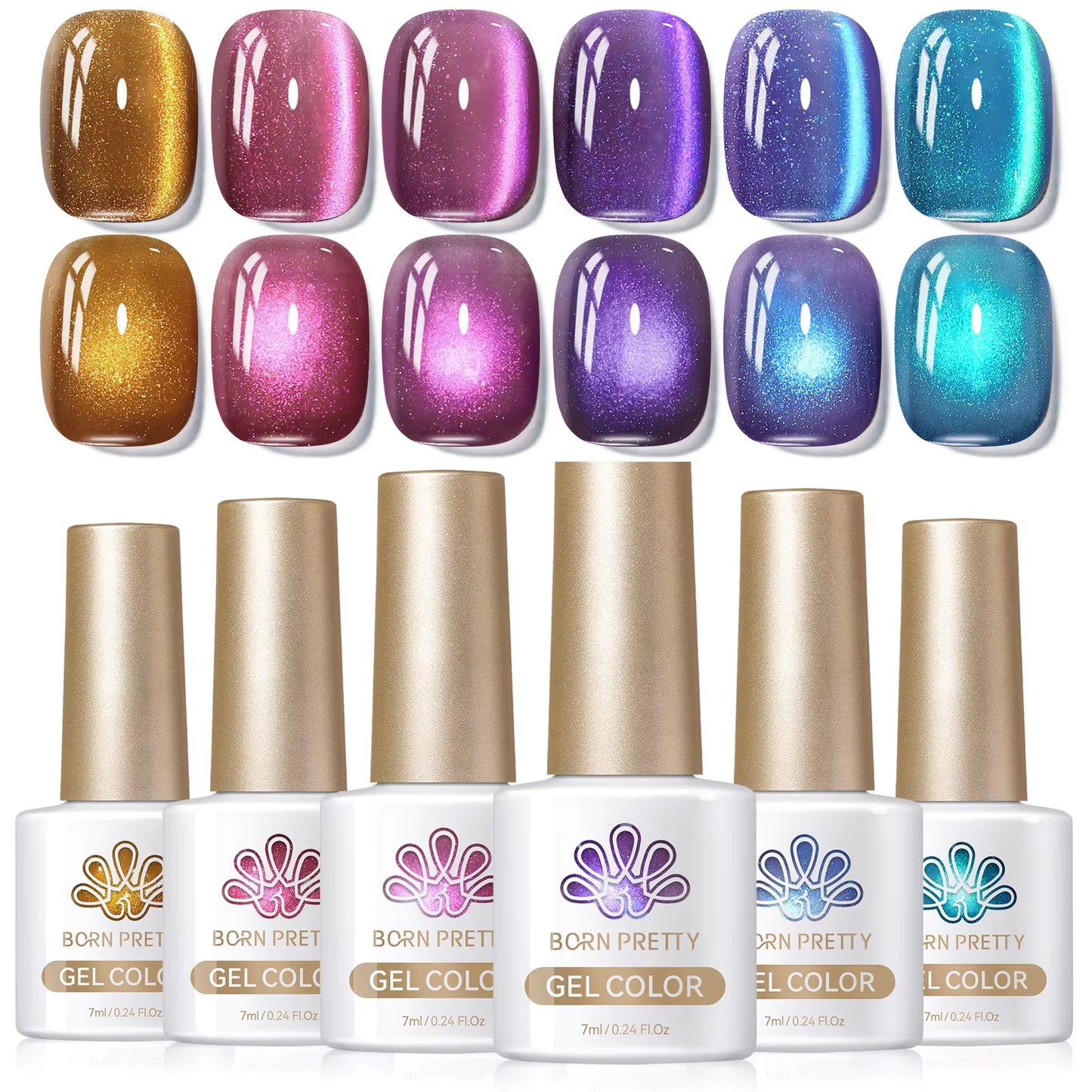 6PCS Pink Ocean Cat Nail Gel Polish Set with Magnet Stick Jelly Holographics Magnetic Nail Kit Salon Art Manicure
