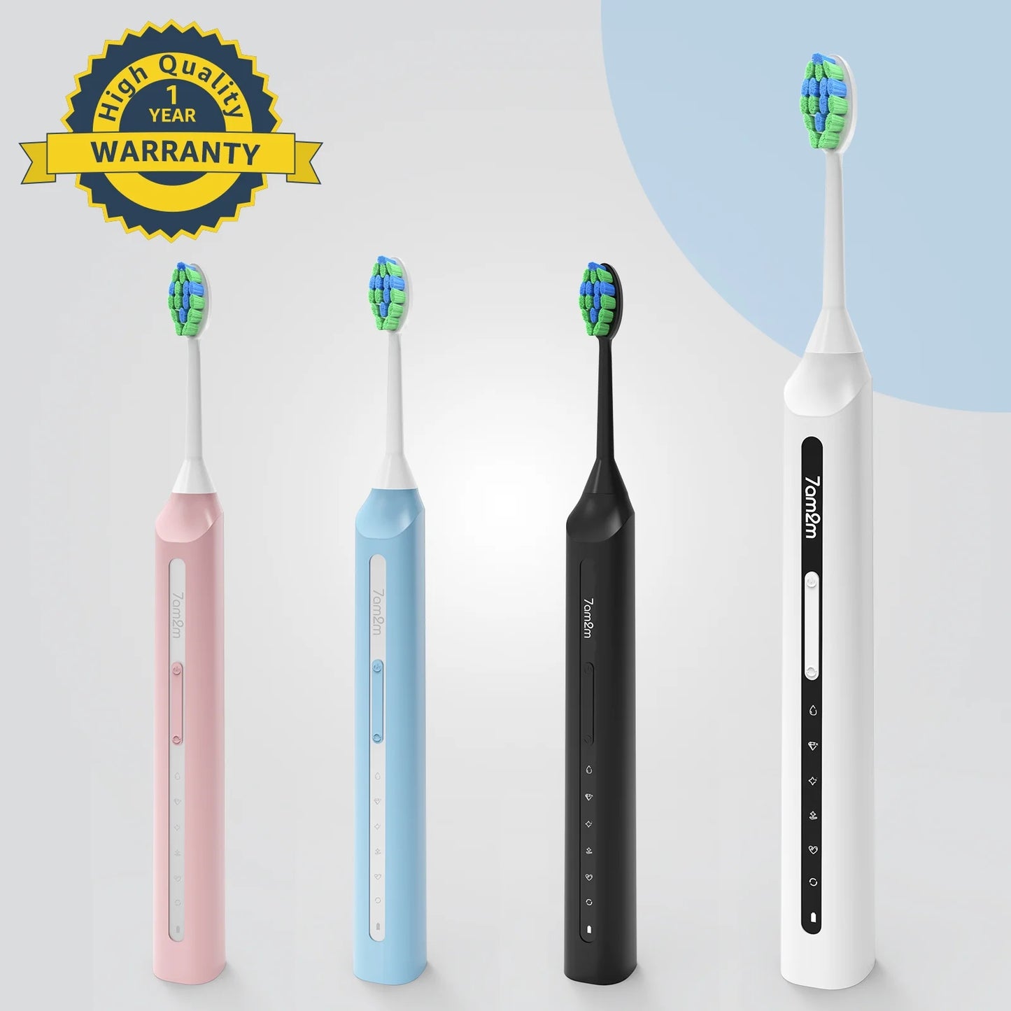 Sonic Electric Toothbrush, High Power Rechargeable Toothbrushes, with 8 Brush Heads for Adults and Kids, 15 Adjustable Modes, Built-In 2-Minute Smart Timer, 4 Hours Fast Charge, White