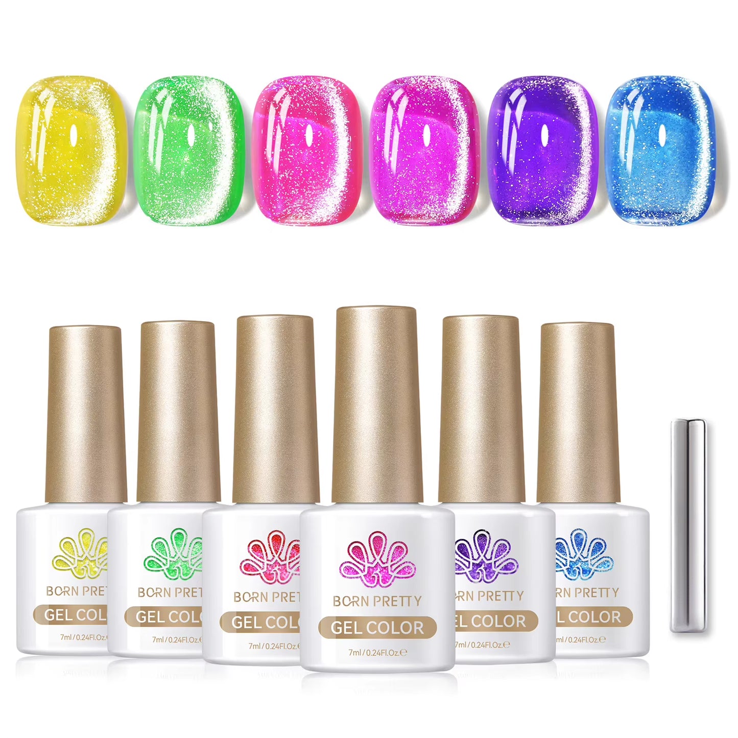 6PCS Pink Ocean Cat Nail Gel Polish Set with Magnet Stick Jelly Holographics Magnetic Nail Kit Salon Art Manicure